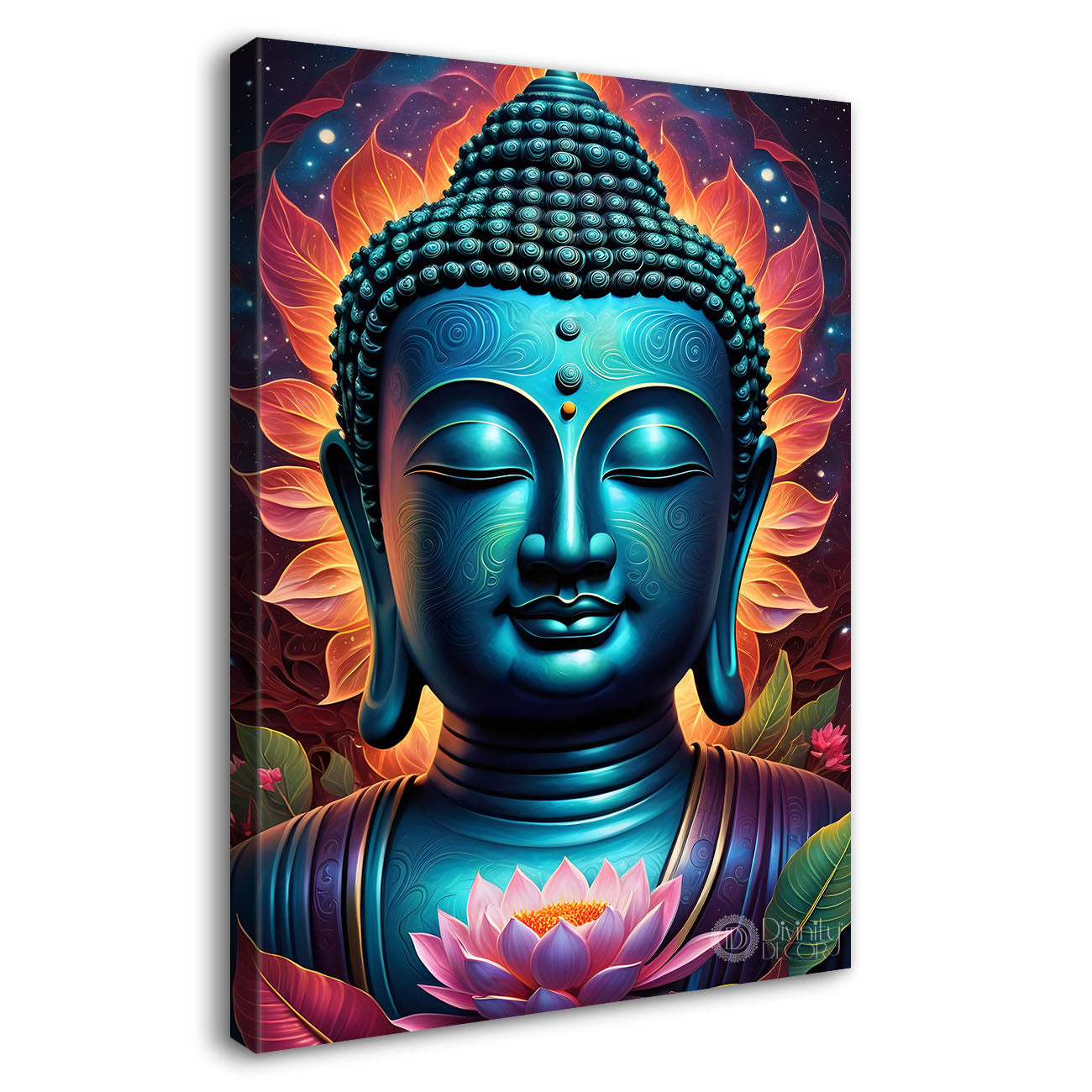 Blue face buddha with blue and dark texturd oil painting Buddha-V-195