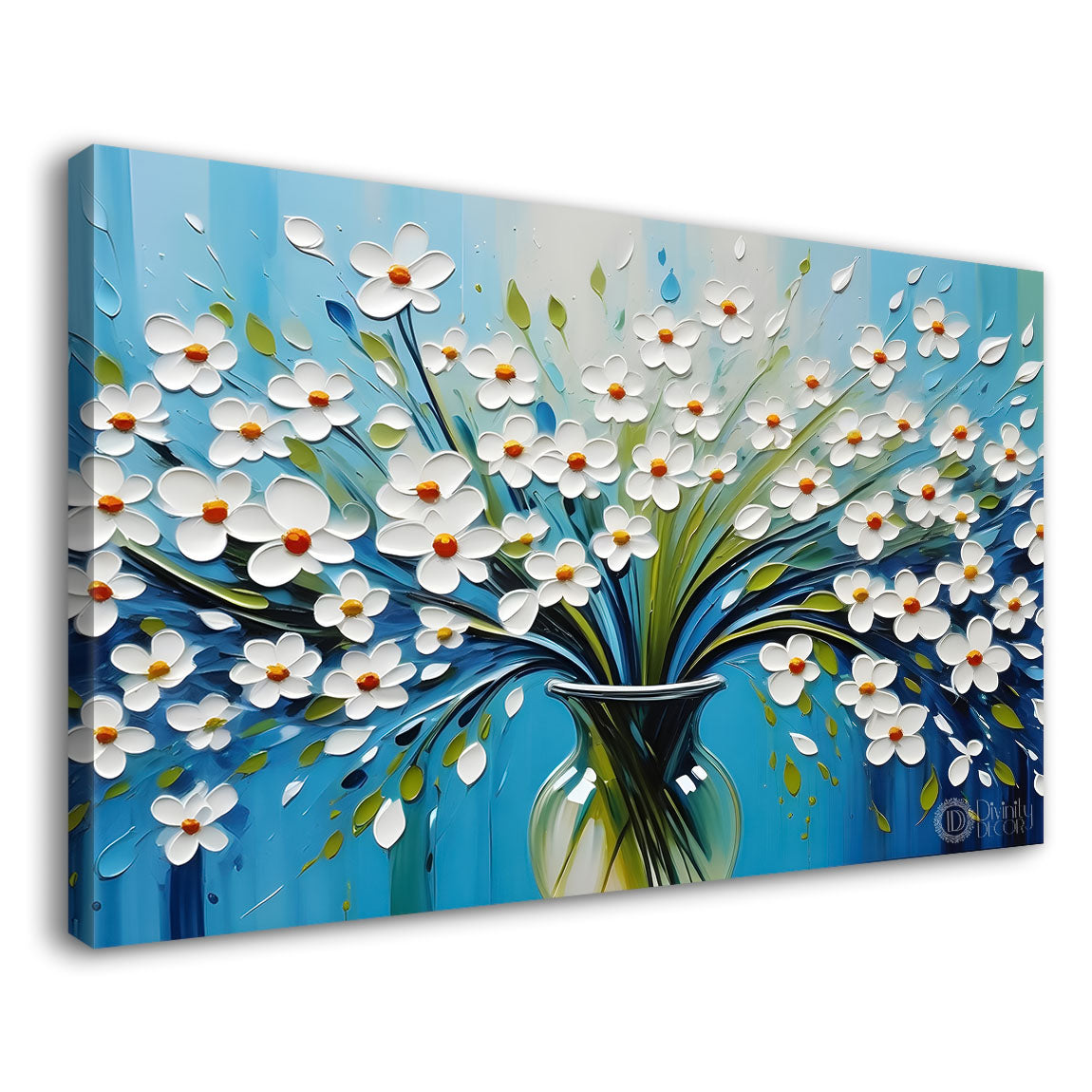 White flowers with blue background- Design - Flower-195
