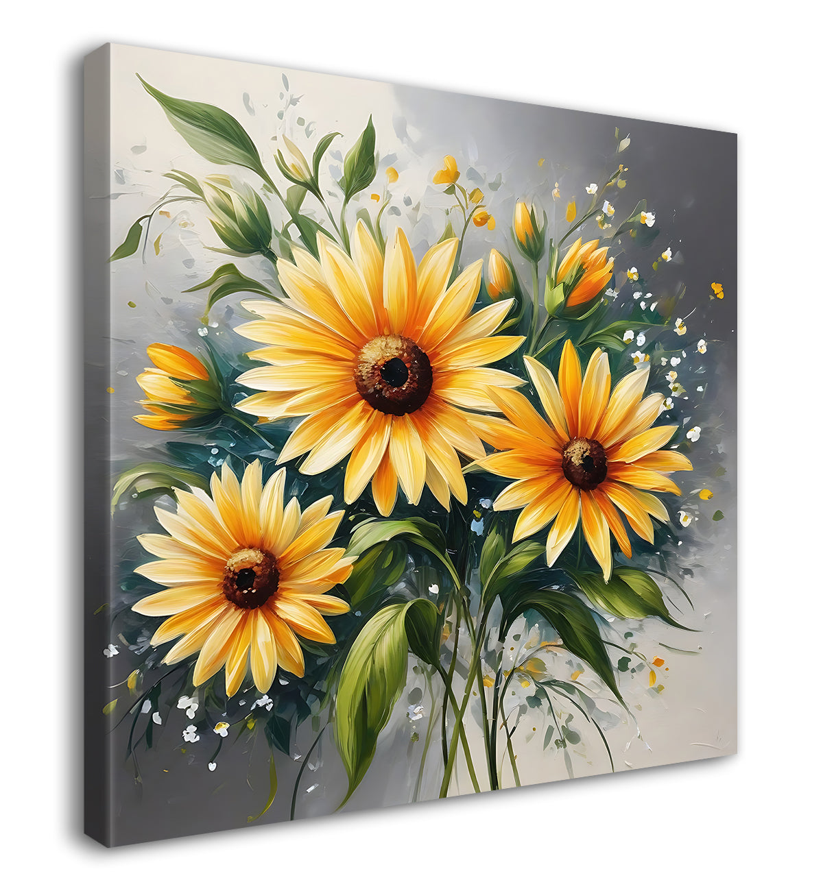 Sunflowers in grey textured painting - Flower-S-195