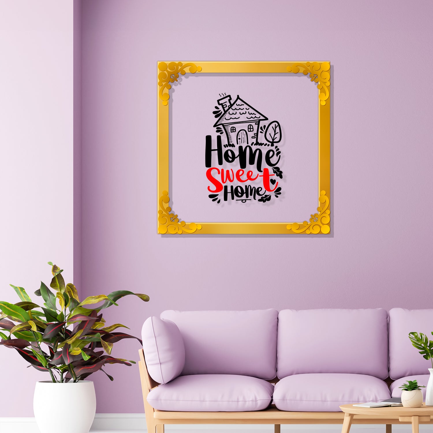 Home sweet home Golden Plaque for Gifting, Wall Decor Clear UV print with Golden Border-196