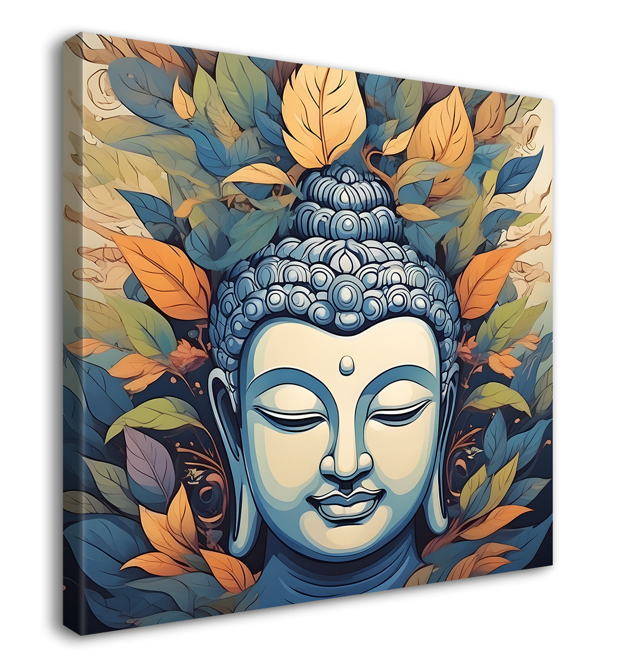 White face of buddha with orange leaves textured background  24x24 inch Buddha-S-196