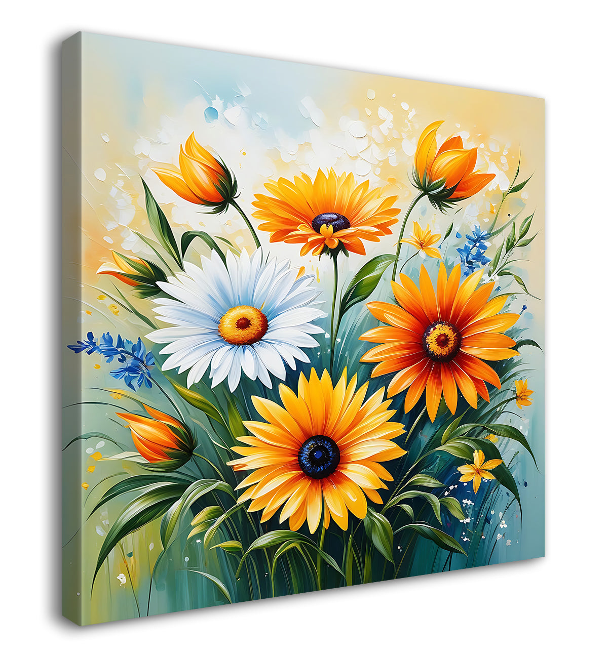 Sunflowers in blue and yellow textured painting - Flower-S-197