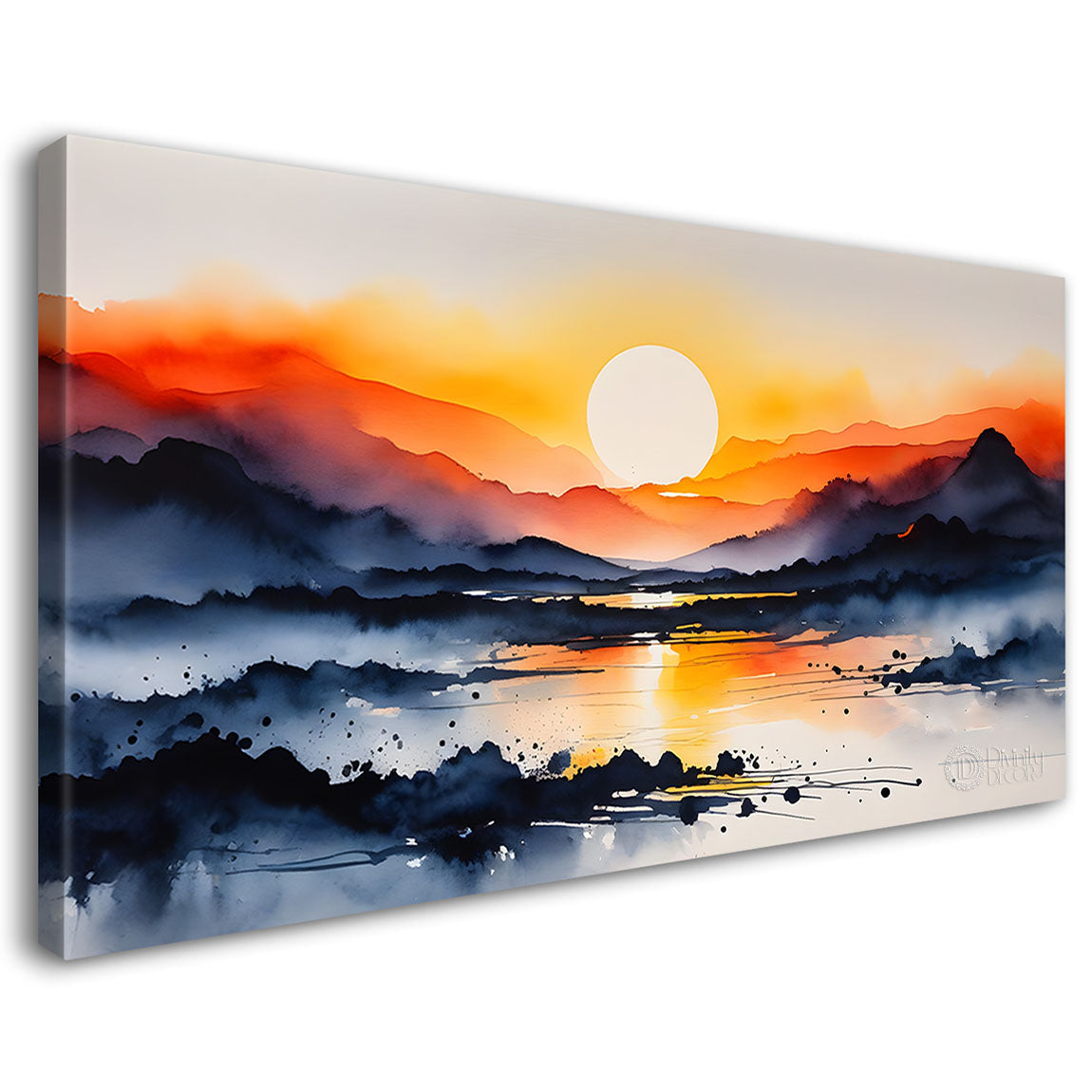Mountains with sunset water color painting Canvas Painting - Nature Art -197
