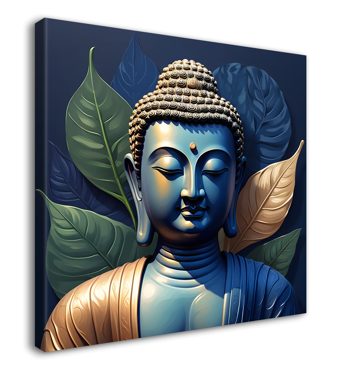 Blue buddha face in textured background  24x24 inch Buddha-S-197