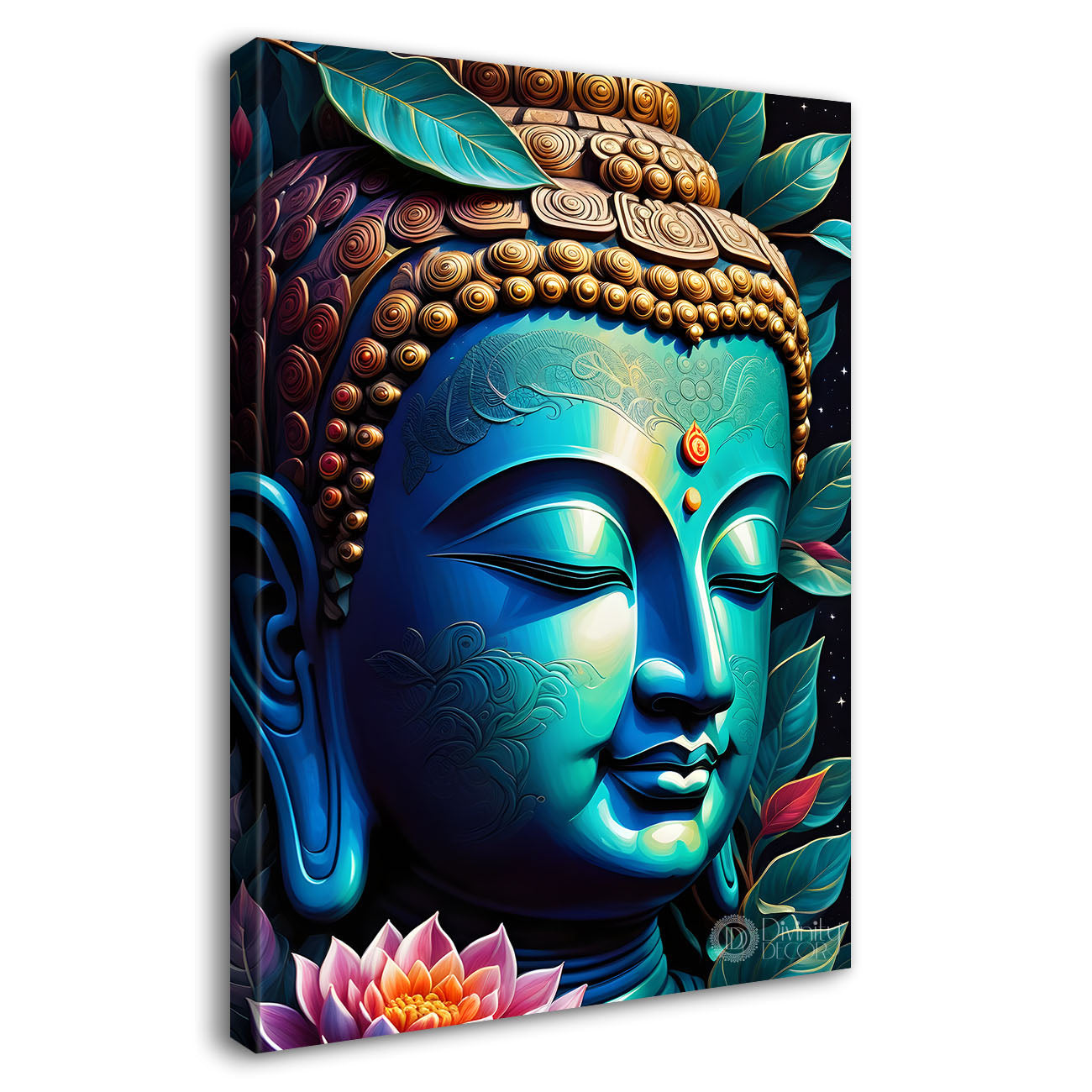 Blue face buddha with lotus and dark texturd oil painting Buddha-V-197
