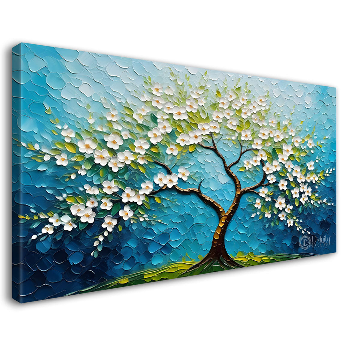 White flower tree in textured background oil painting- Design - Tree-197