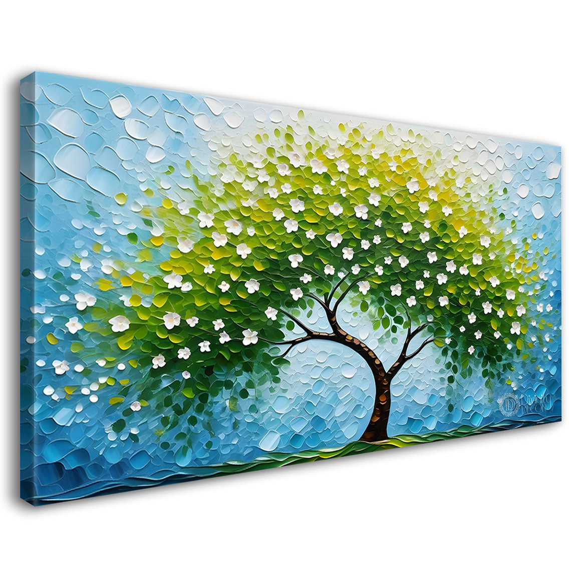 White flower tree in textured background oil painting- Design - Tree-198