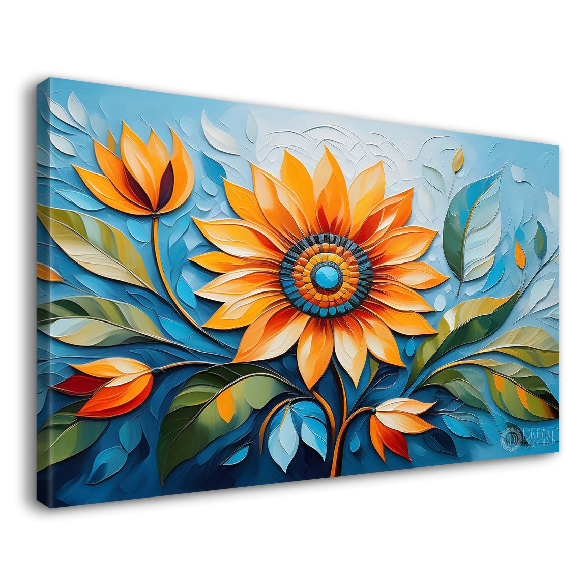 Sunflower in blue background- Design - Flower-198
