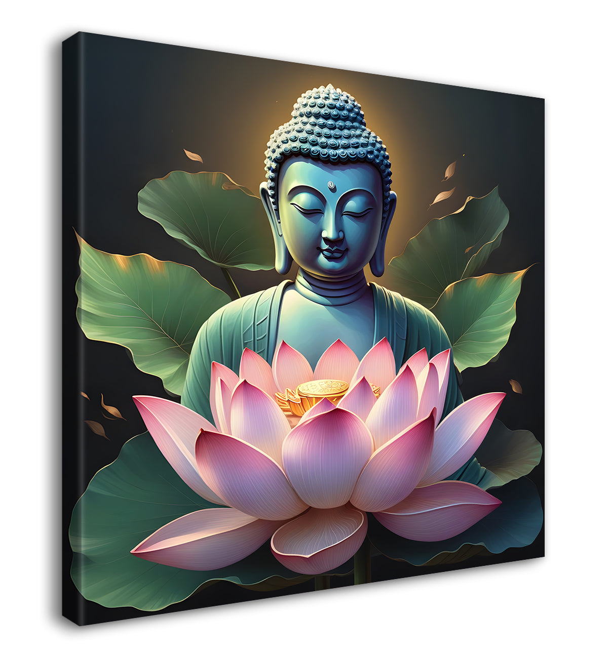 Buddha with lotuses in textured background 24x24 inch Buddha-S-199