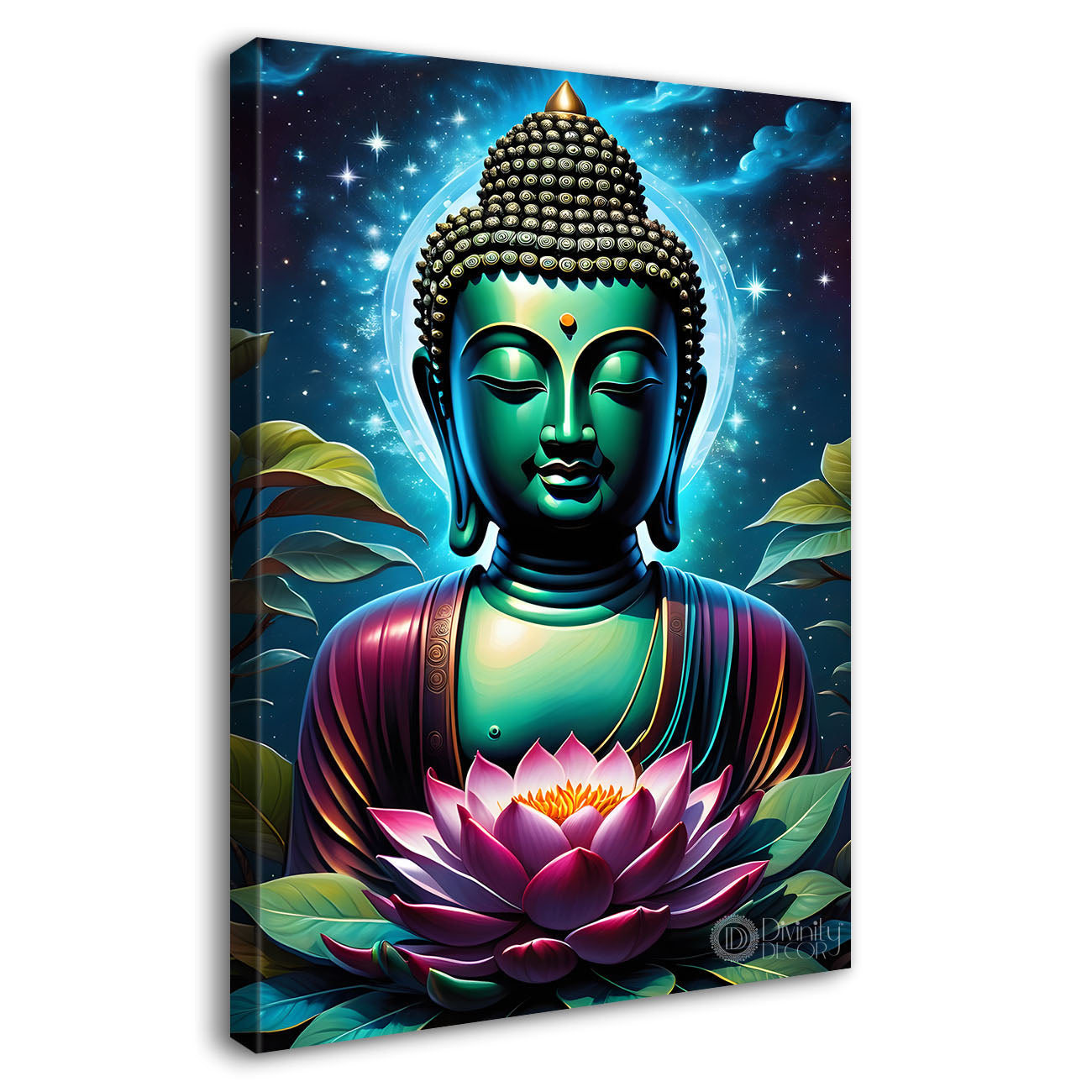 Blue face buddha with lotus and dark texturd oil painting Buddha-V-199