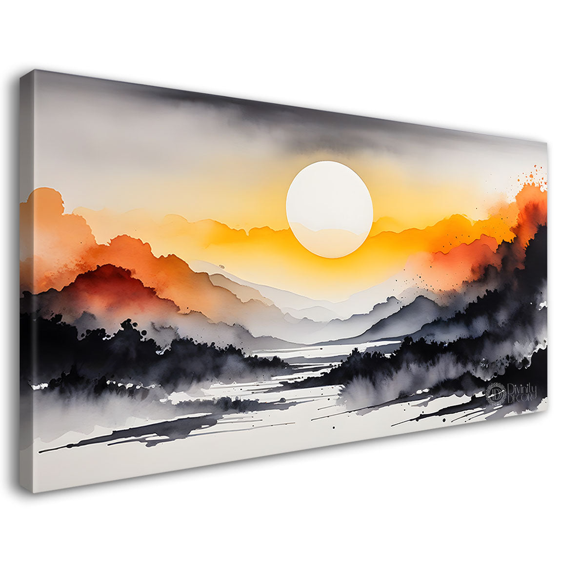 Mountains and sun water color painting Canvas Painting - Nature Art -199