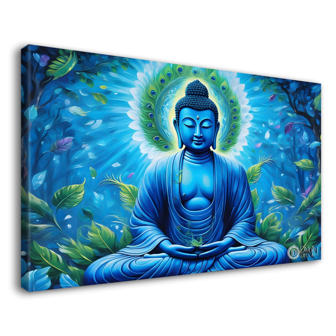 Buddha with light blue textured painting Canvas Wall Painting - Buddha-19