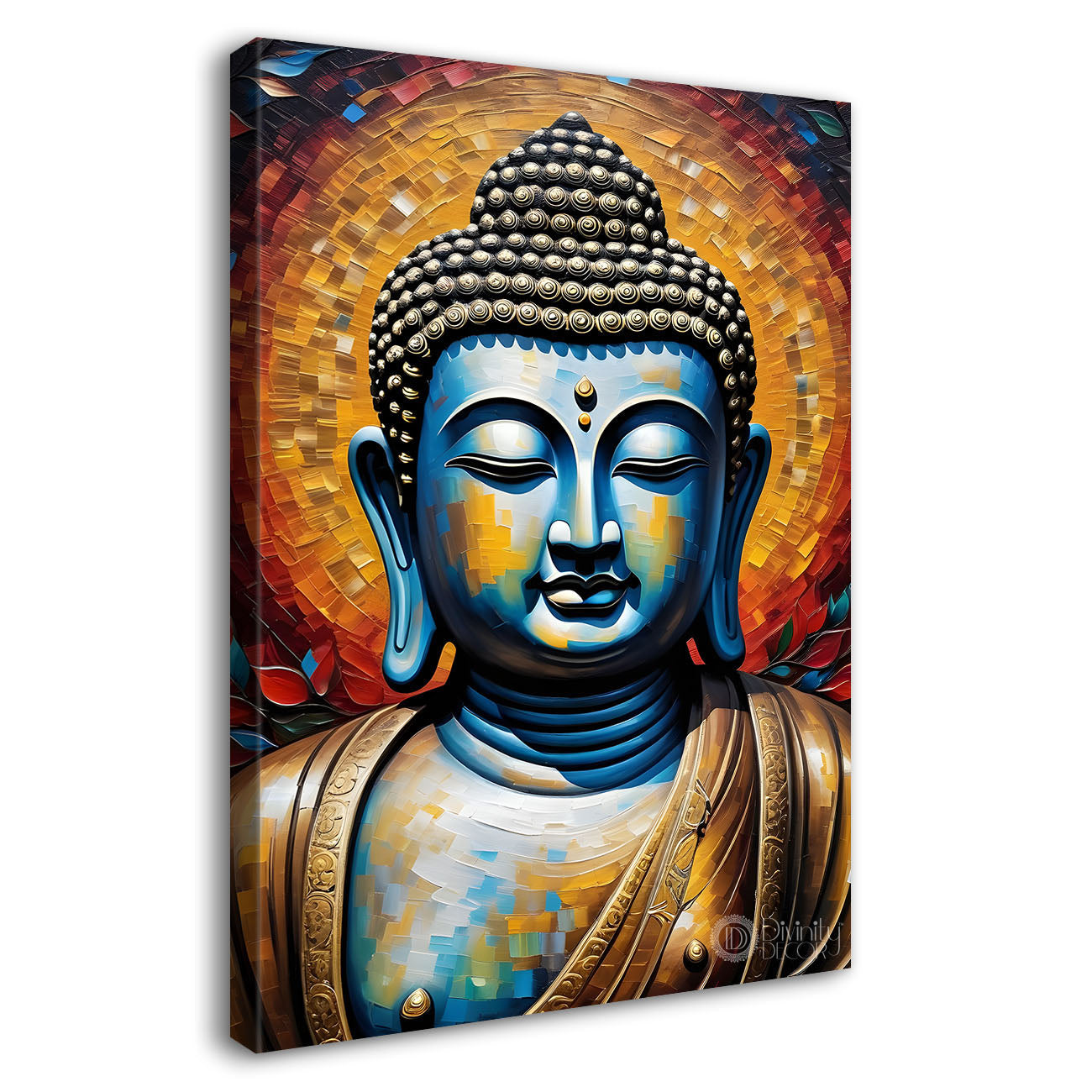 Golden buddha with colourful background textured painting - Buddha-V-19