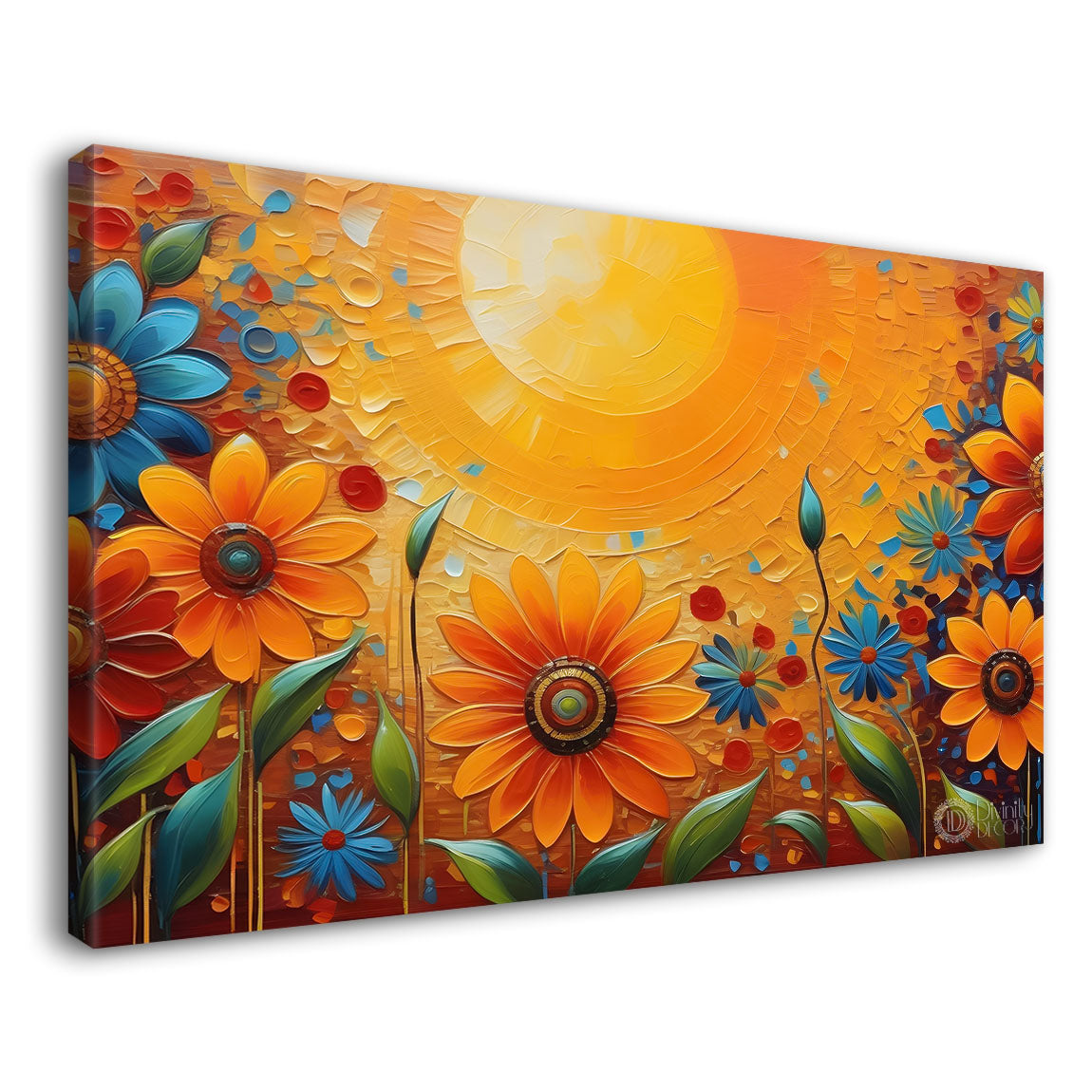 Colorful flowers with sunrise textured painting - Design - Flower-19