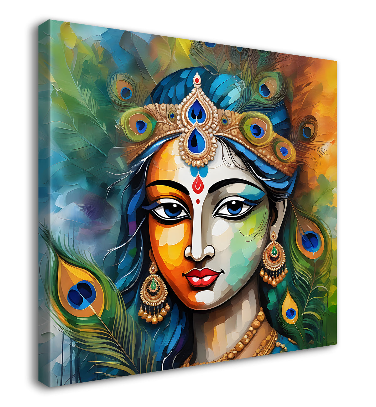 Radha with peacock feathers oil painting Canvas Painting 24X24- Design - Krishna-S-19