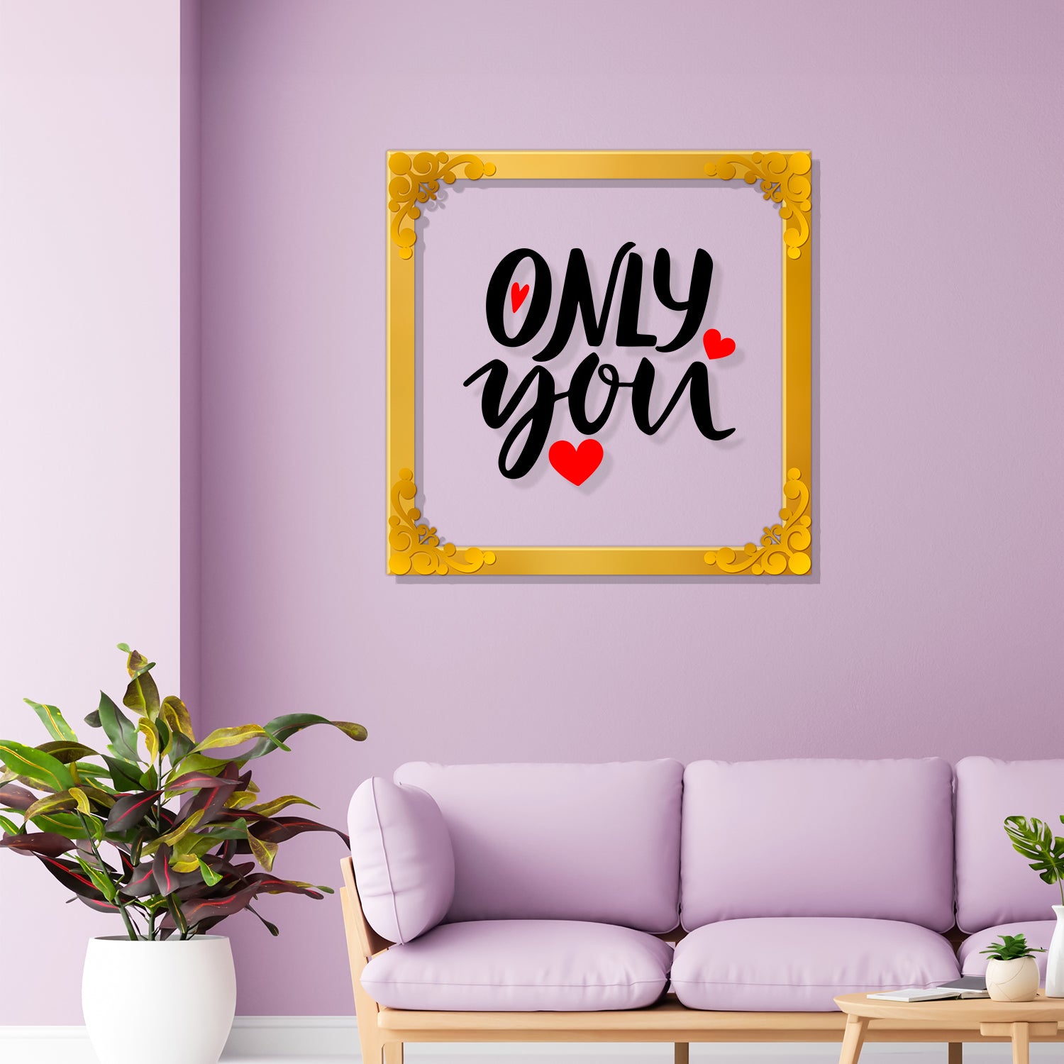 Only you Golden Plaque for Gifting, Wall Décor Clear UV print with Golden Frame - 1