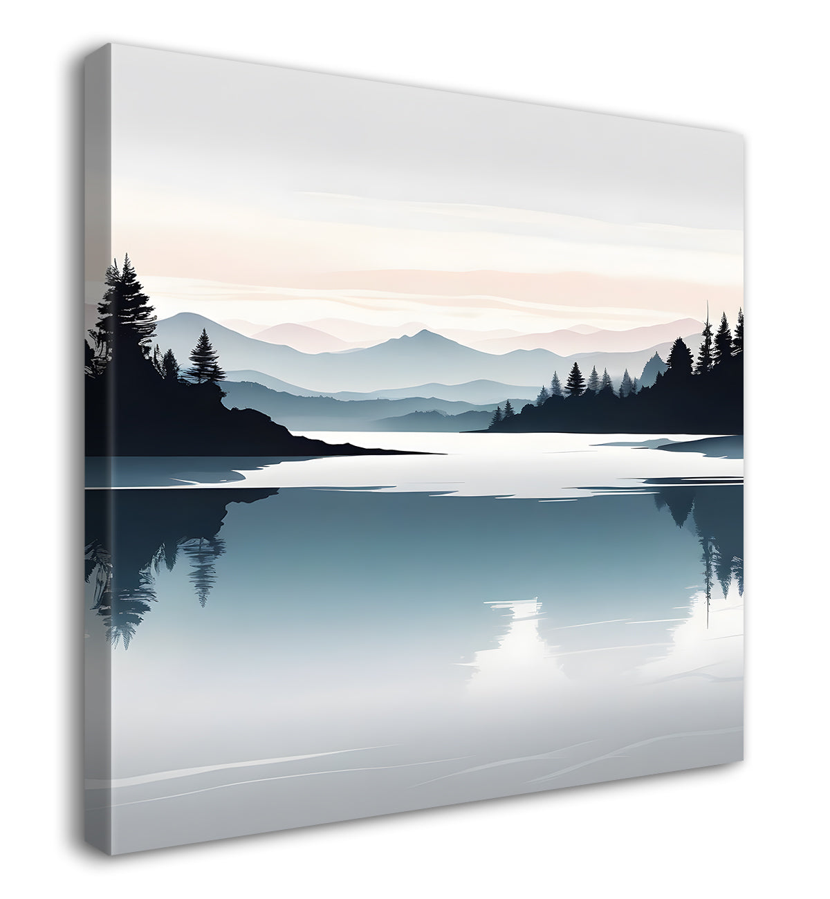 Mountains with river and trees water colour painting  24X24 - Nature Art -S-101