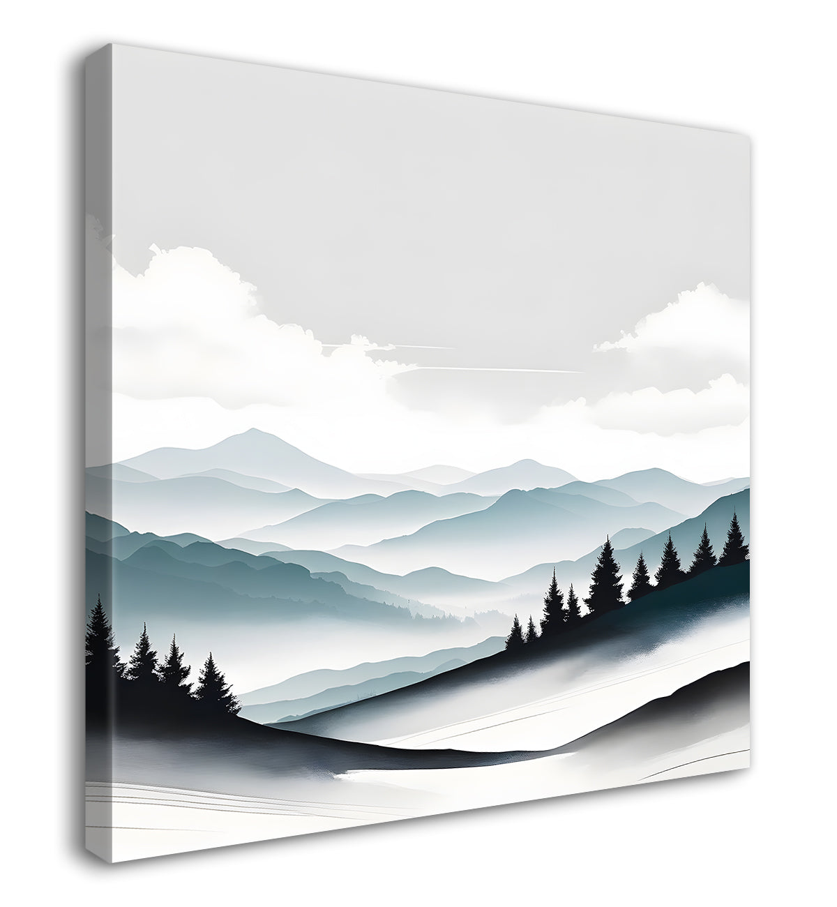 Mountains with trees in textured water colour painting 24X24   - Nature Art -S-108