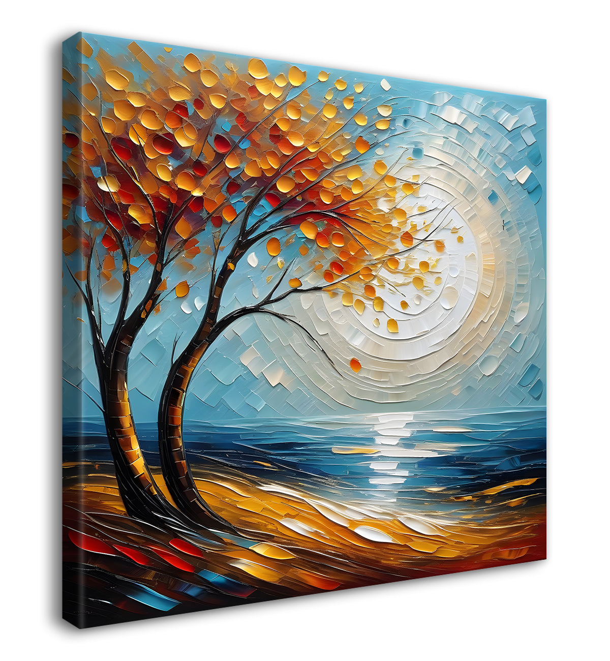 Orange tree with moon in blue background natural art Canvas Painting 24X24 - Nature Art -S-11
