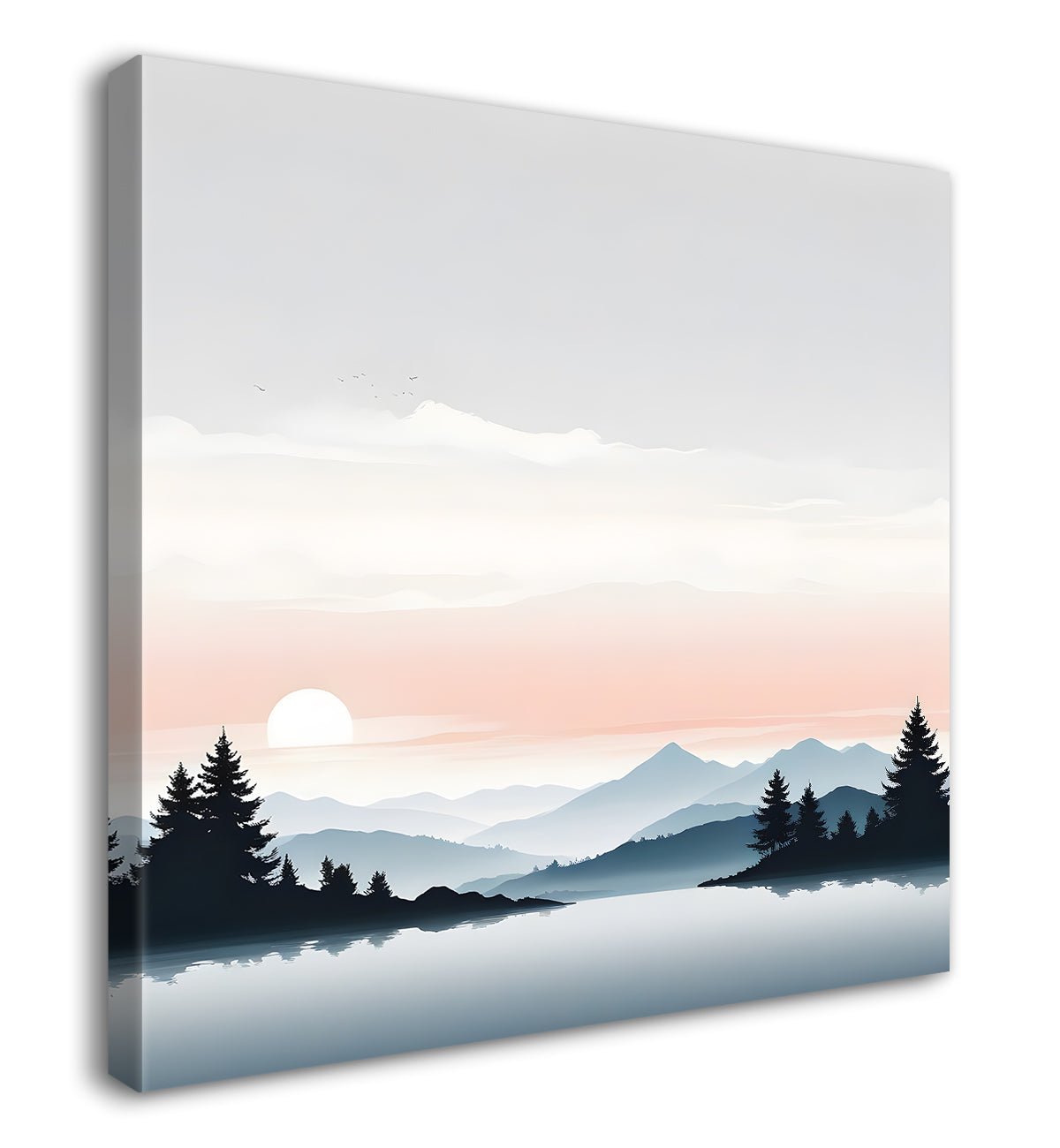 Mountains with river and trees water colour painting  24X24- Nature Art -S-111