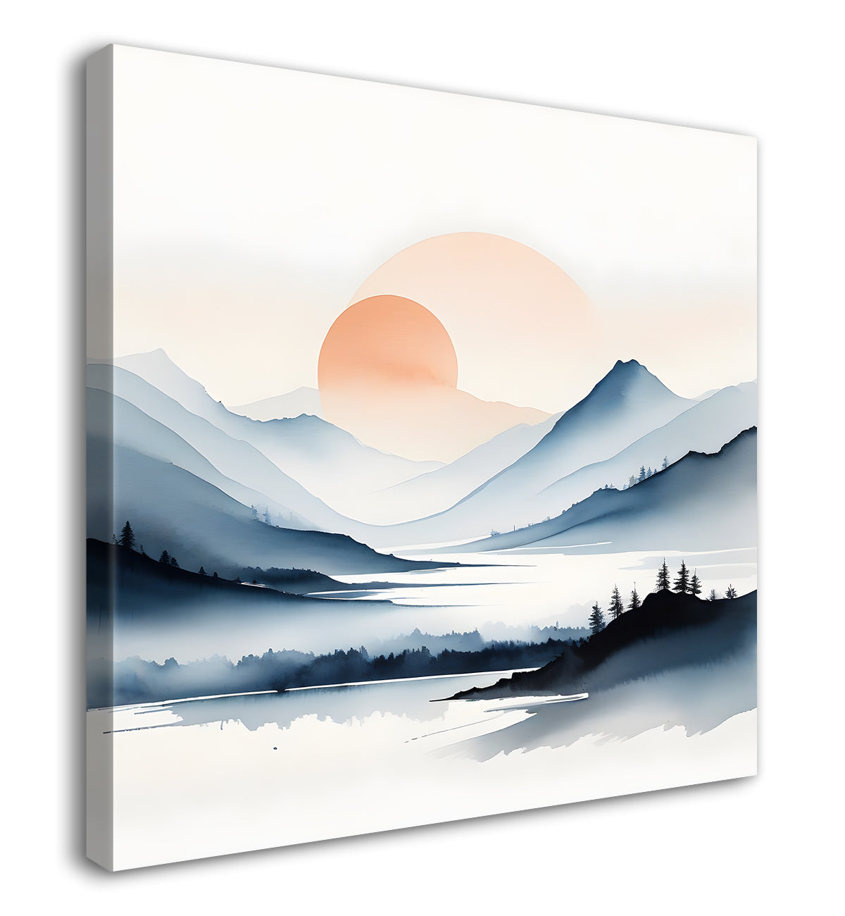 Mountains with sunset painting  24X24 - Nature Art -S-113