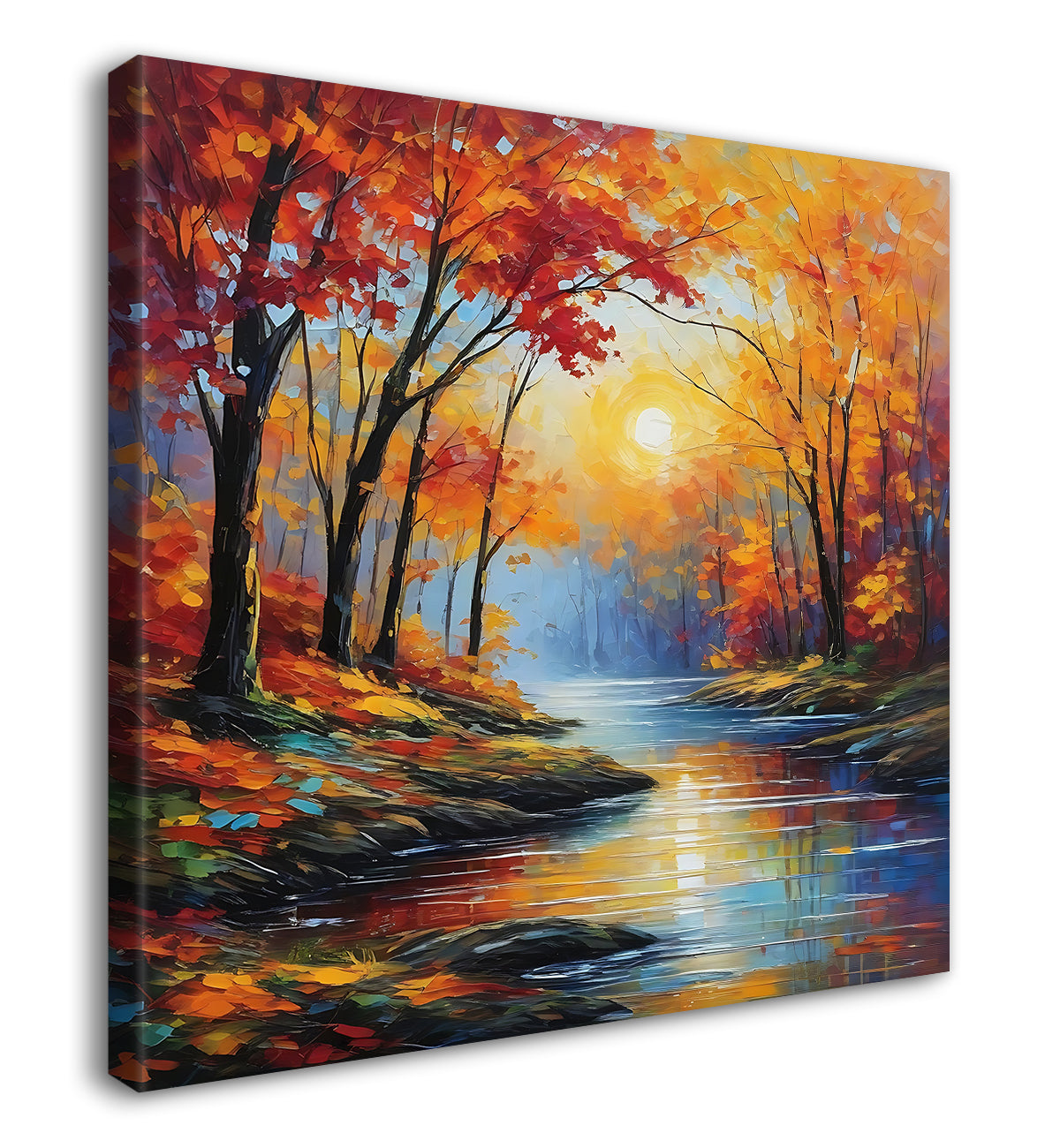 Colourful trees and lake painting  24X24  - Nature Art -S-115