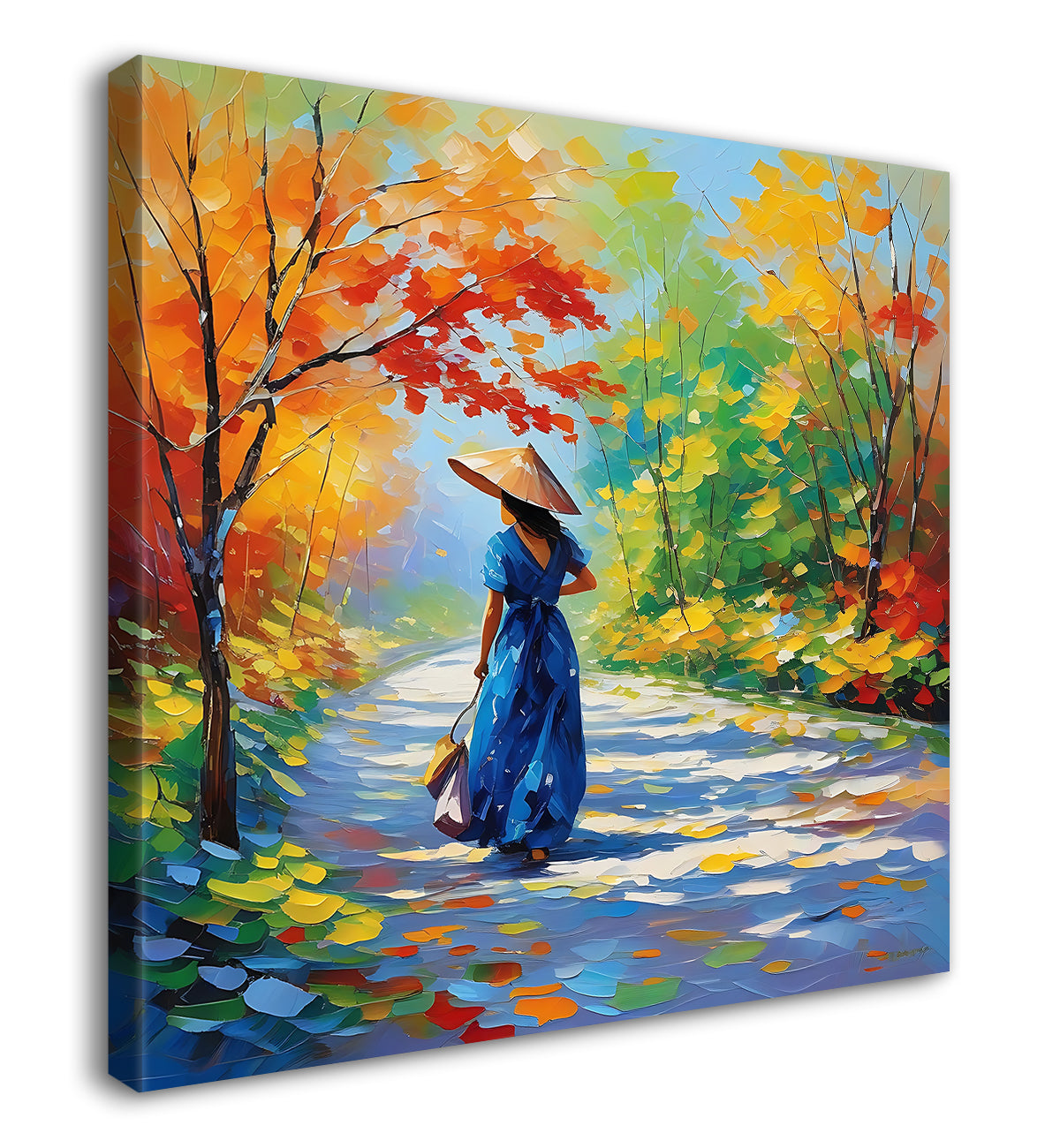 Girl with colourful trees water colour painting 24X24  - Nature Art -S-116