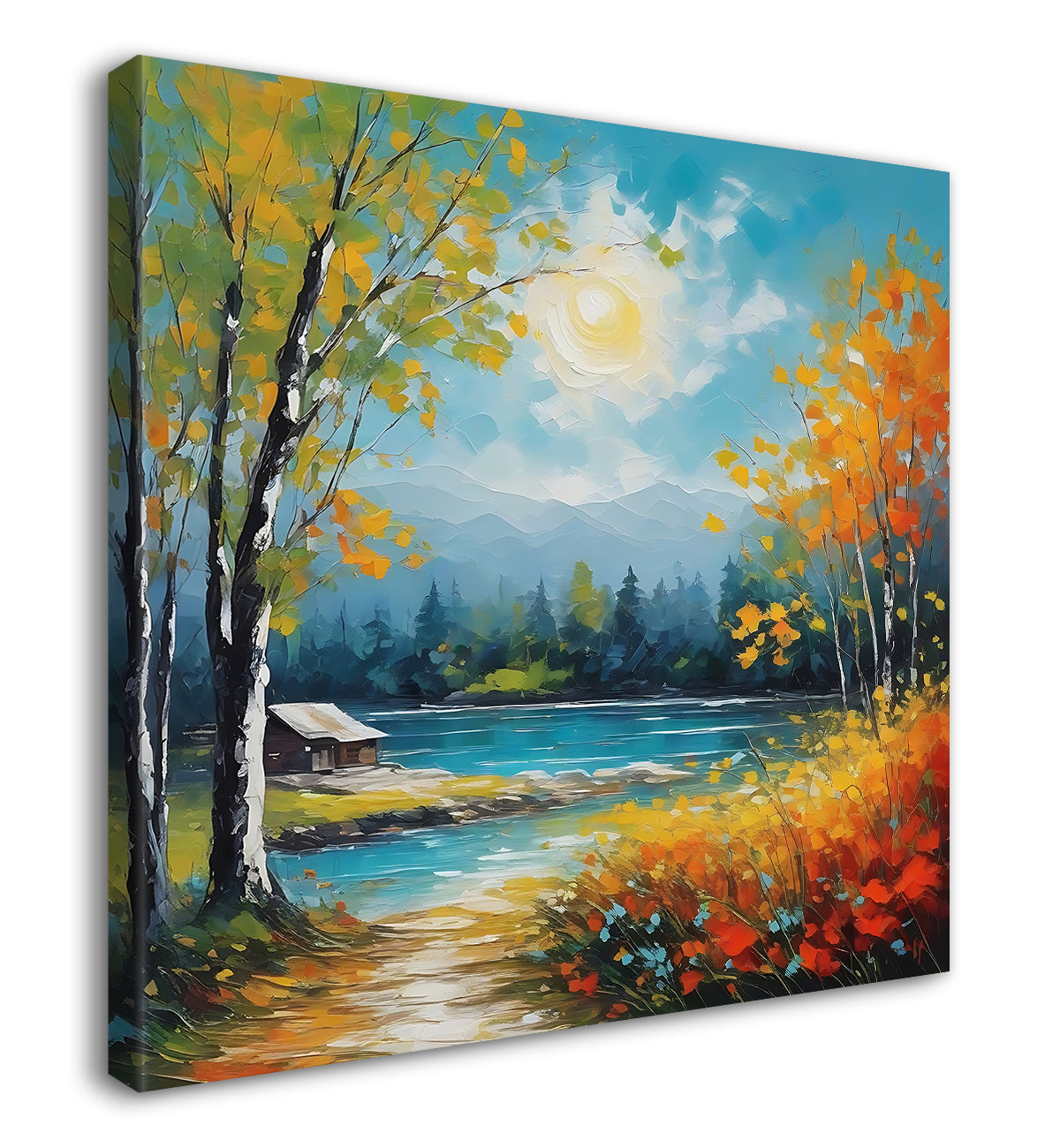 Colourful trees with lake painting 24X24 - Nature Art -S-118