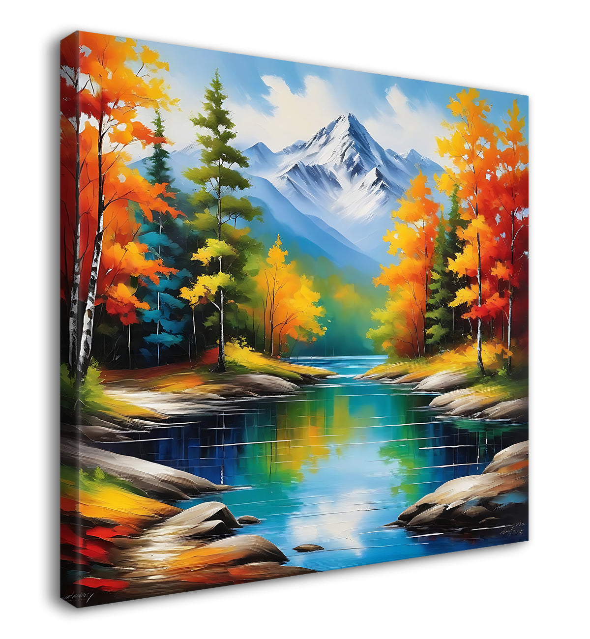 Colourful trees with lake painting 24X24 - Nature Art -S-121