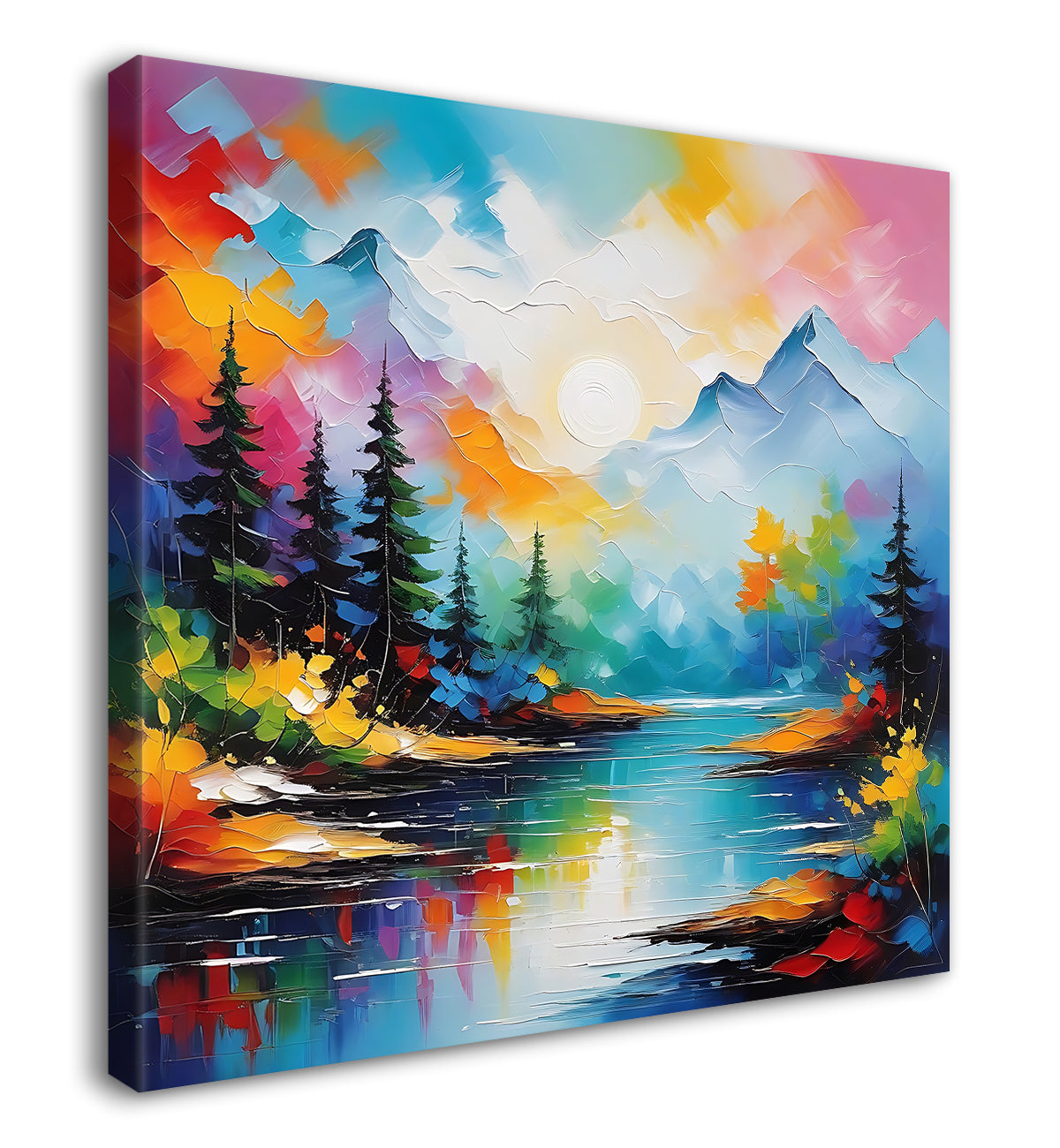 Mountains with trees and river water colour painting 24X24  - Nature Art -S-126