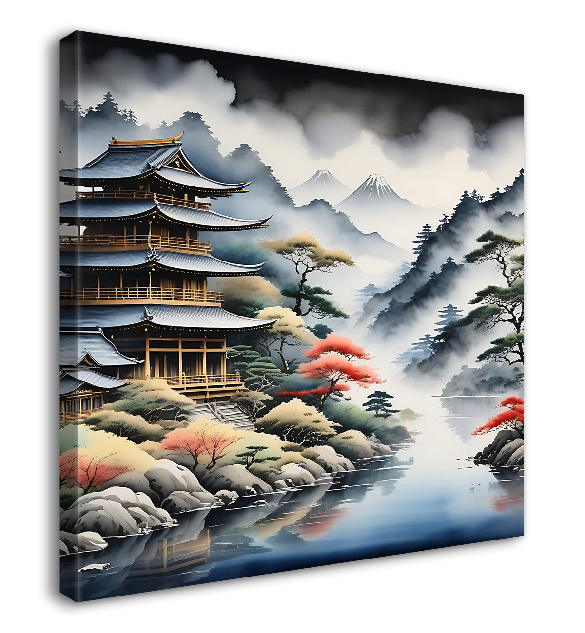 mountains with river painting  24X24 - Nature Art -S-132