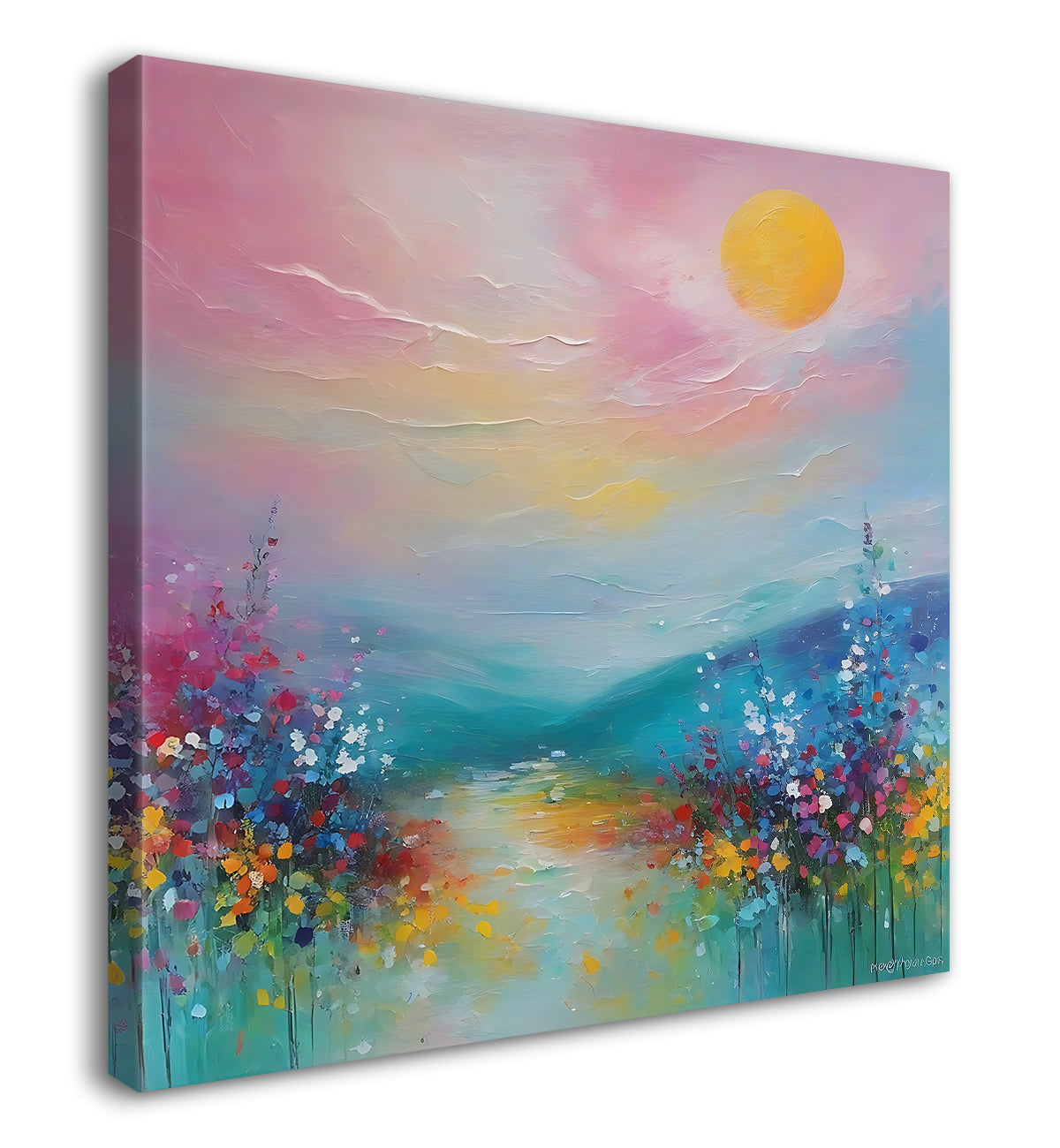 Mountains with colourful water painting 24X24 - Nature Art -S-133