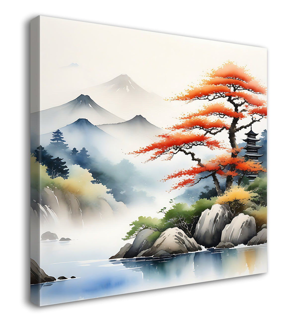 Mountains with orange tree painting 24X24  - Nature Art -S-136