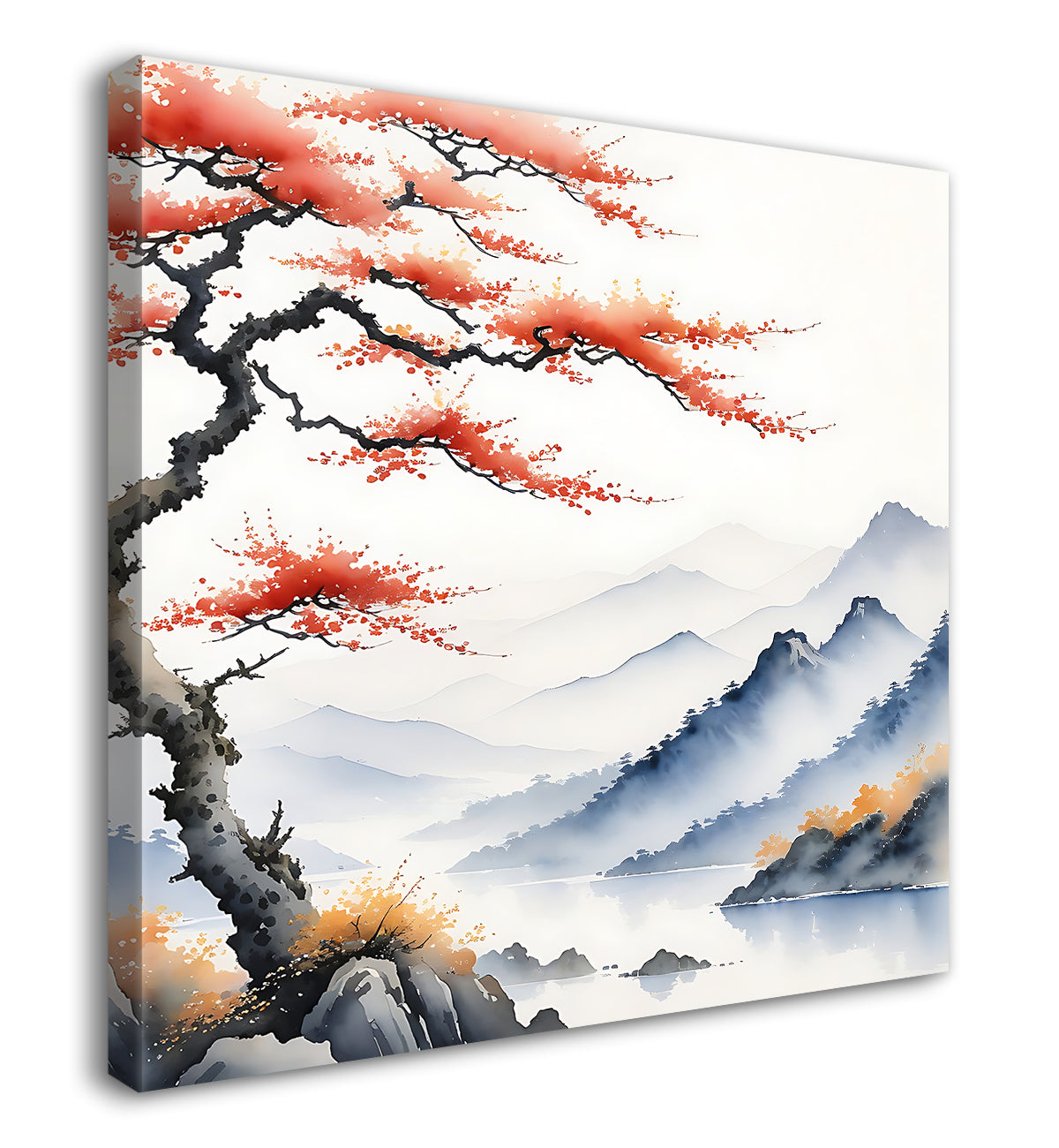 Mountains with tree water colour painting 24X24  - Nature Art -S-139