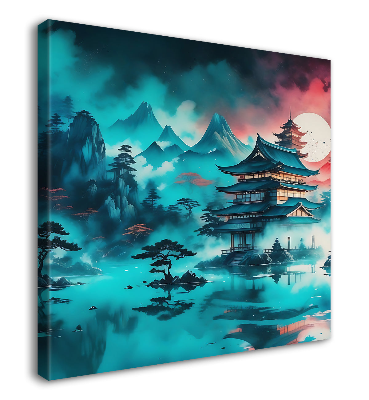 Mountains with aqua water colour painting  24X24 - Nature Art -S-140