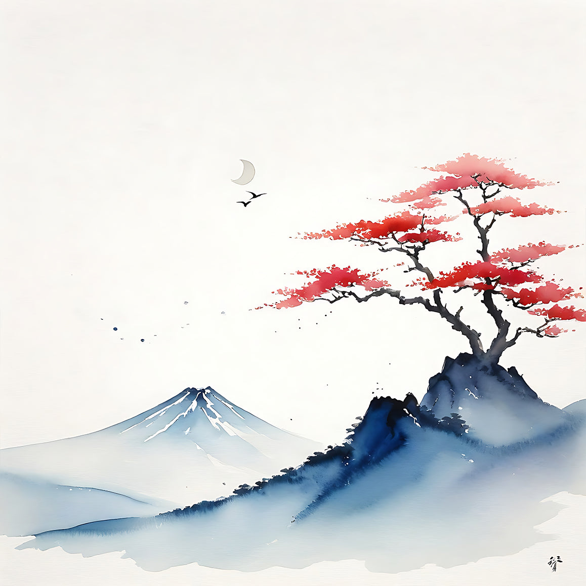 Mountains in water colour painting 24X24 - Nature Art -S-149