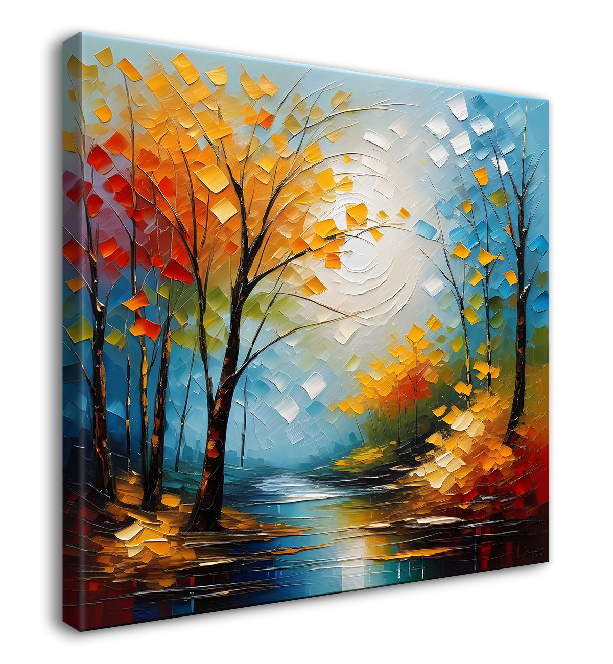 Orange trees in blue background natural art painting Canvas Painting 24X24 - Nature Art -S-15
