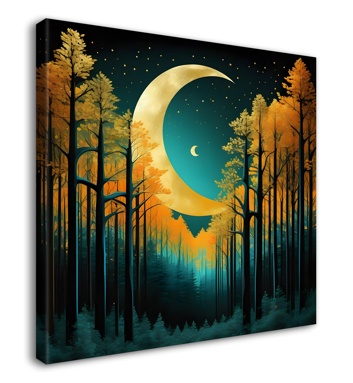 Orange tree with moon in dark green background natural art Canvas Painting 24X24- Nature Art -S-22