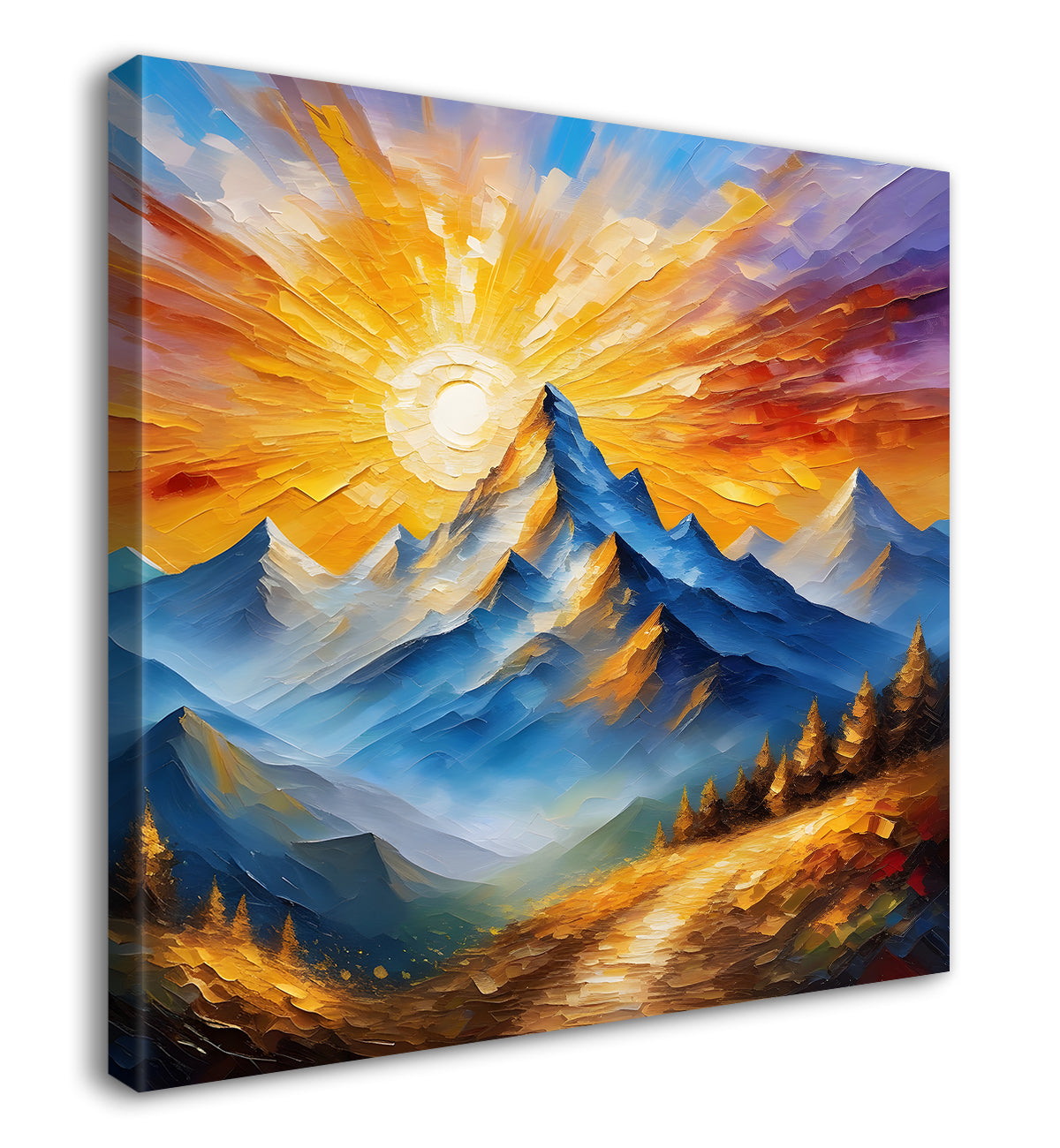 Mountains with sunrise textured painting Canvas Painting 24X24- Nature Art -S-26