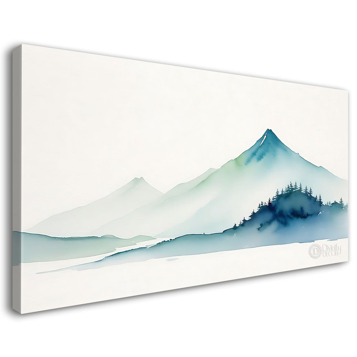 Mountains with white sky textured water colour painting Canvas Painting - Nature Art - 1