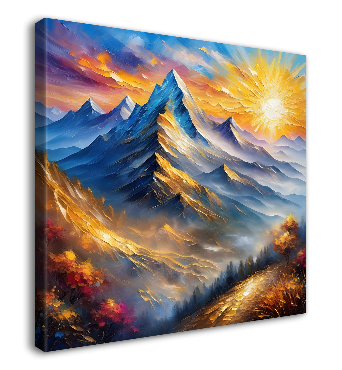 Mountains with moon in dark background painting Canvas Painting 24X24- Nature Art -S-37