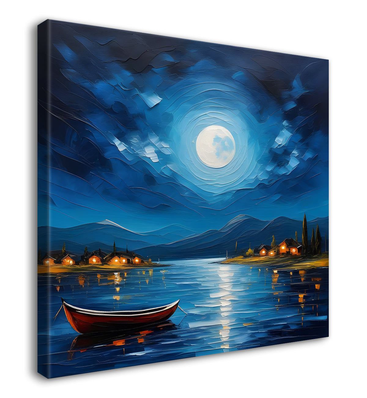 Mountains with river and moon painting Canvas Painting 24X24- Nature Art -S-39