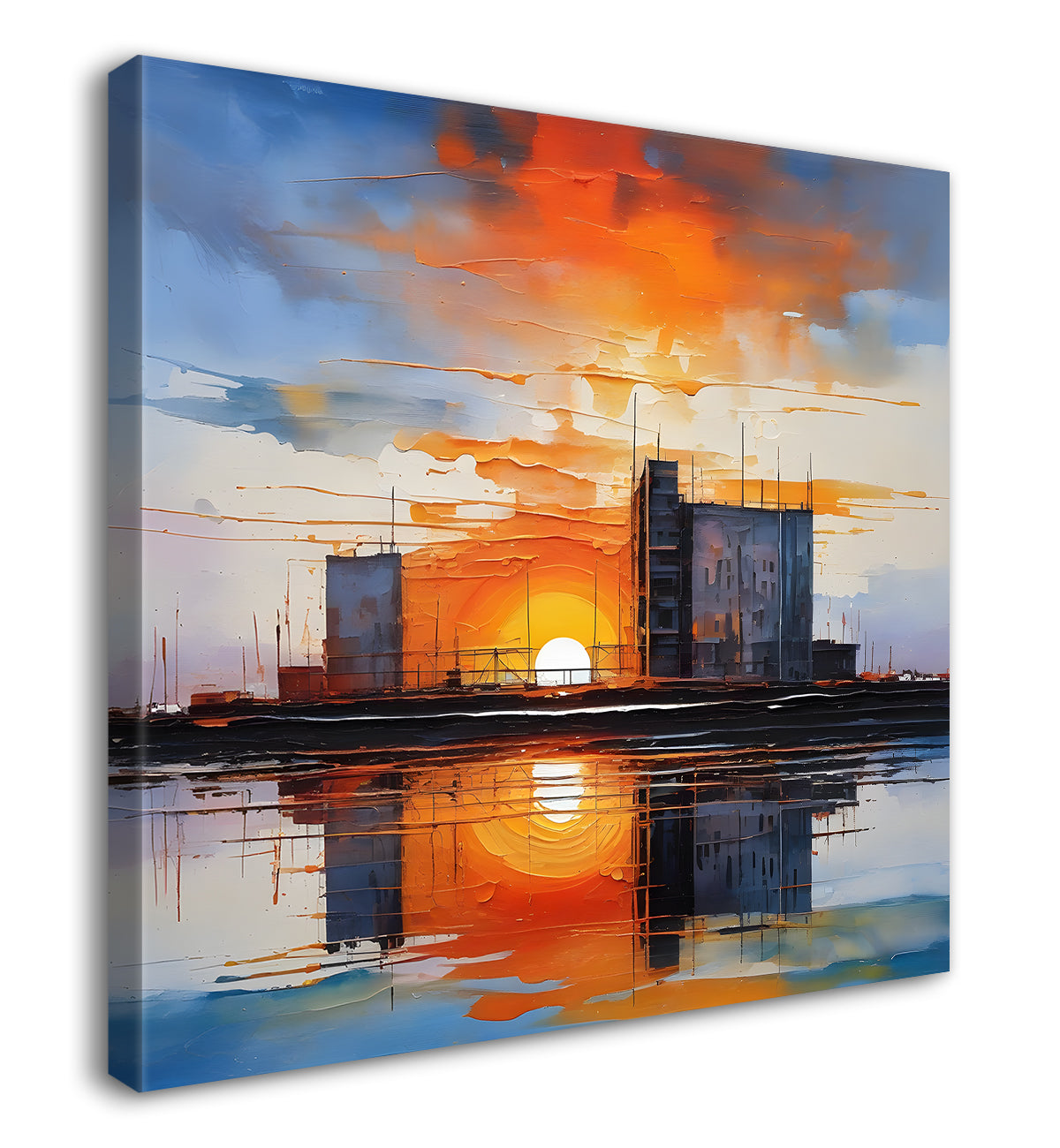 City in the sun set painting Canvas Painting 24X24 - Nature Art -S-43