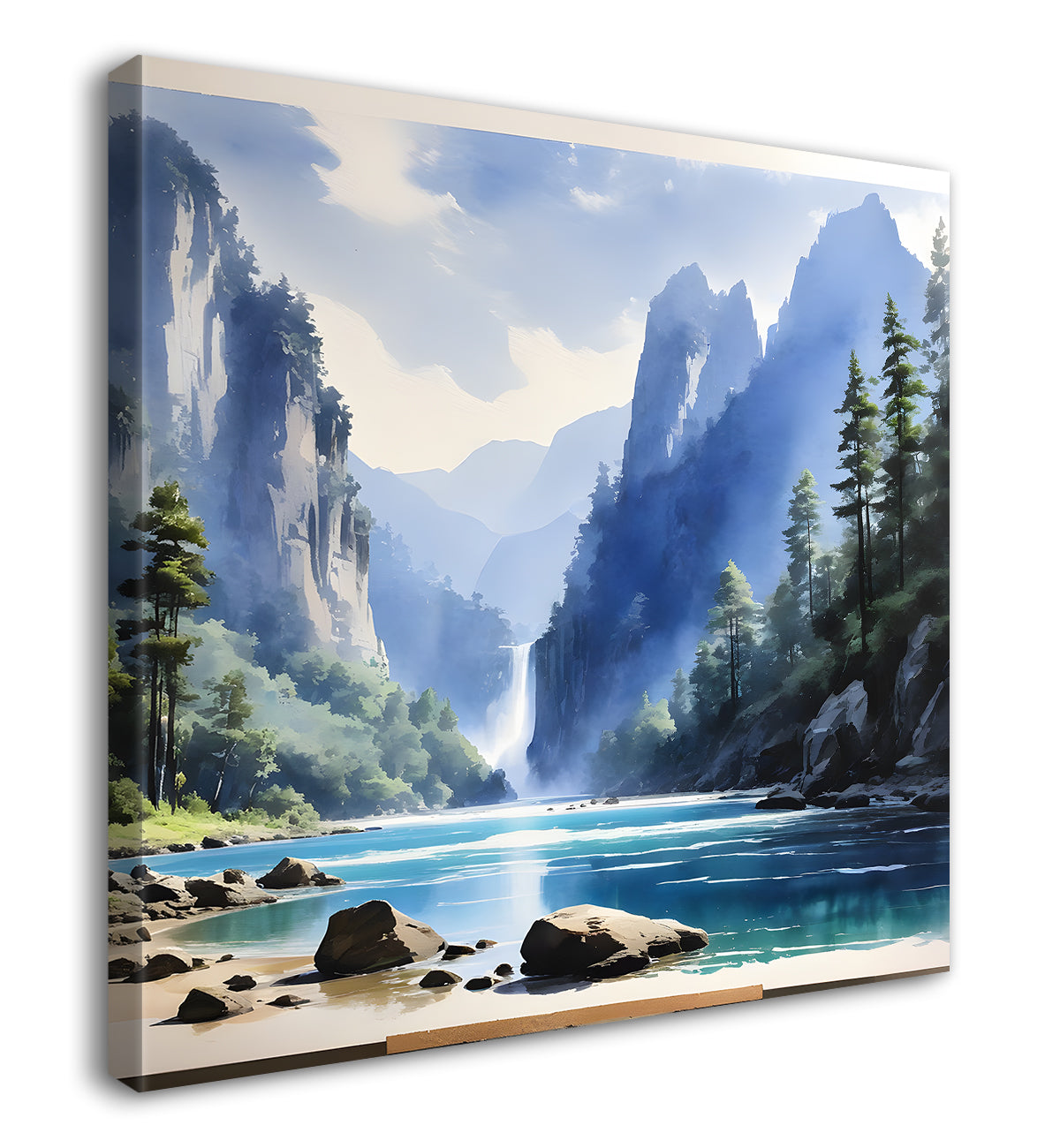 Mountains with river and greenery painting Canvas Painting 24X24- Nature Art -S-45