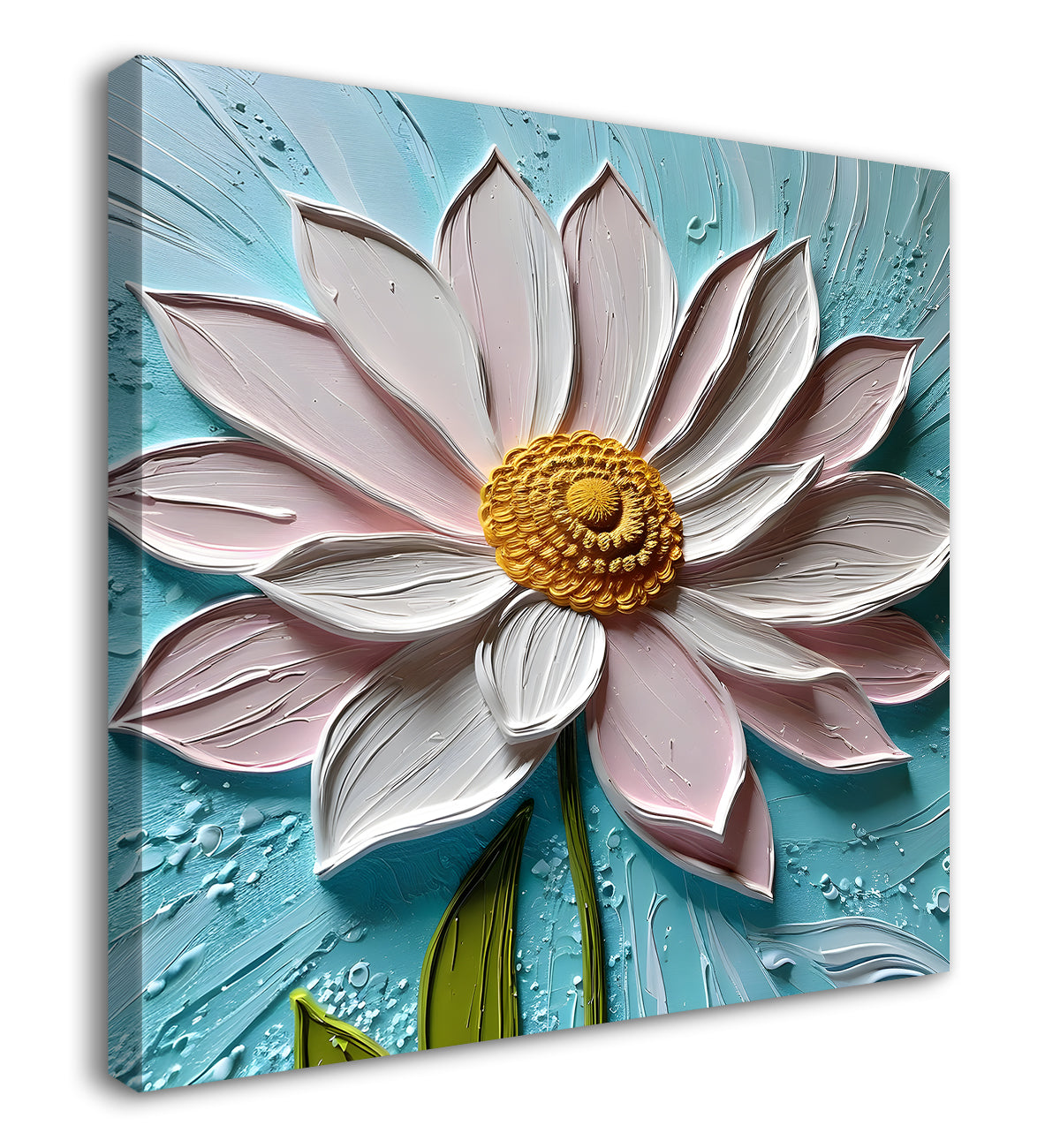 Pink flower in blue background textured painting  - Flower-S-1