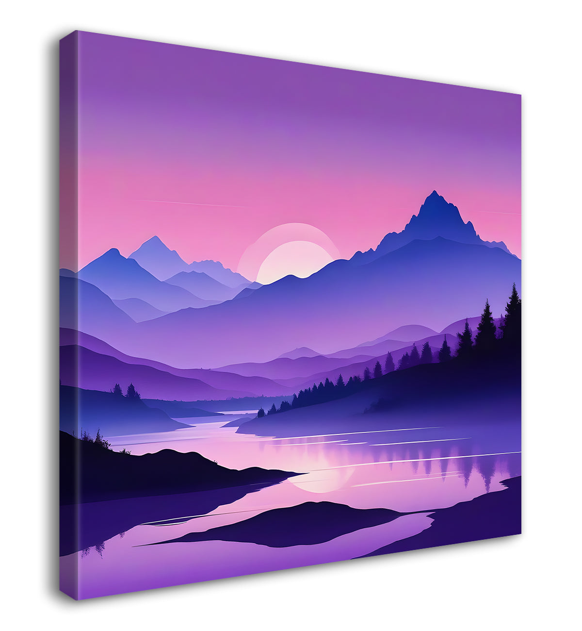 Mountains with sunset in purple textured painting Canvas Painting 24X24- Nature Art -S-52
