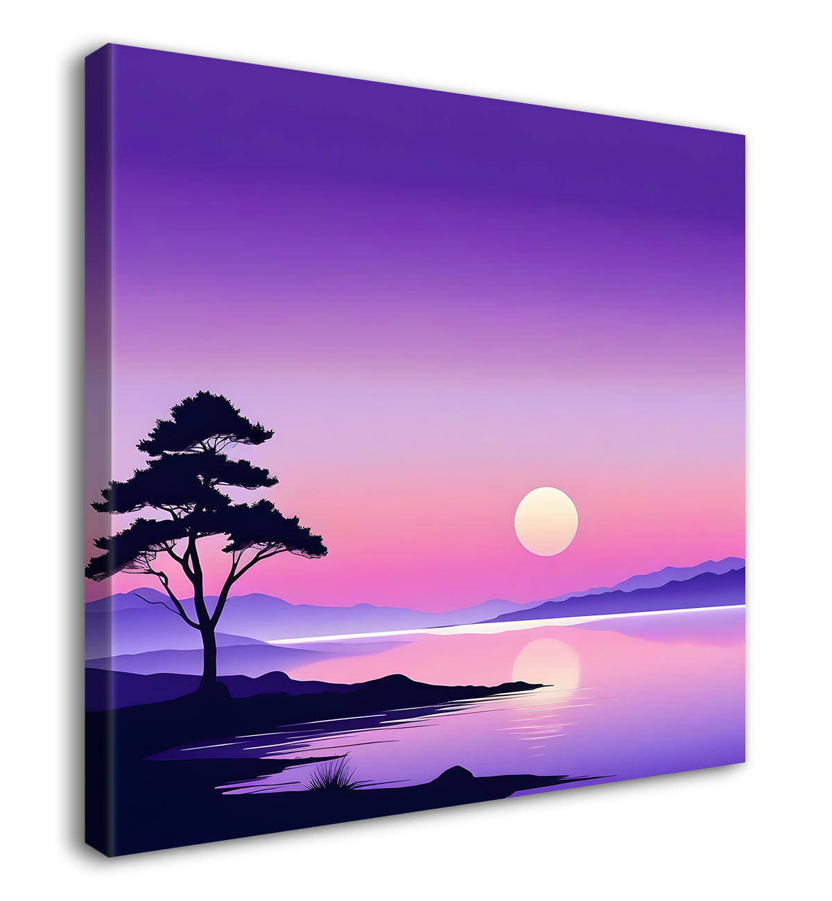 Mountains with sunset in purple textured painting Canvas Painting 24X24- Nature Art -S-53