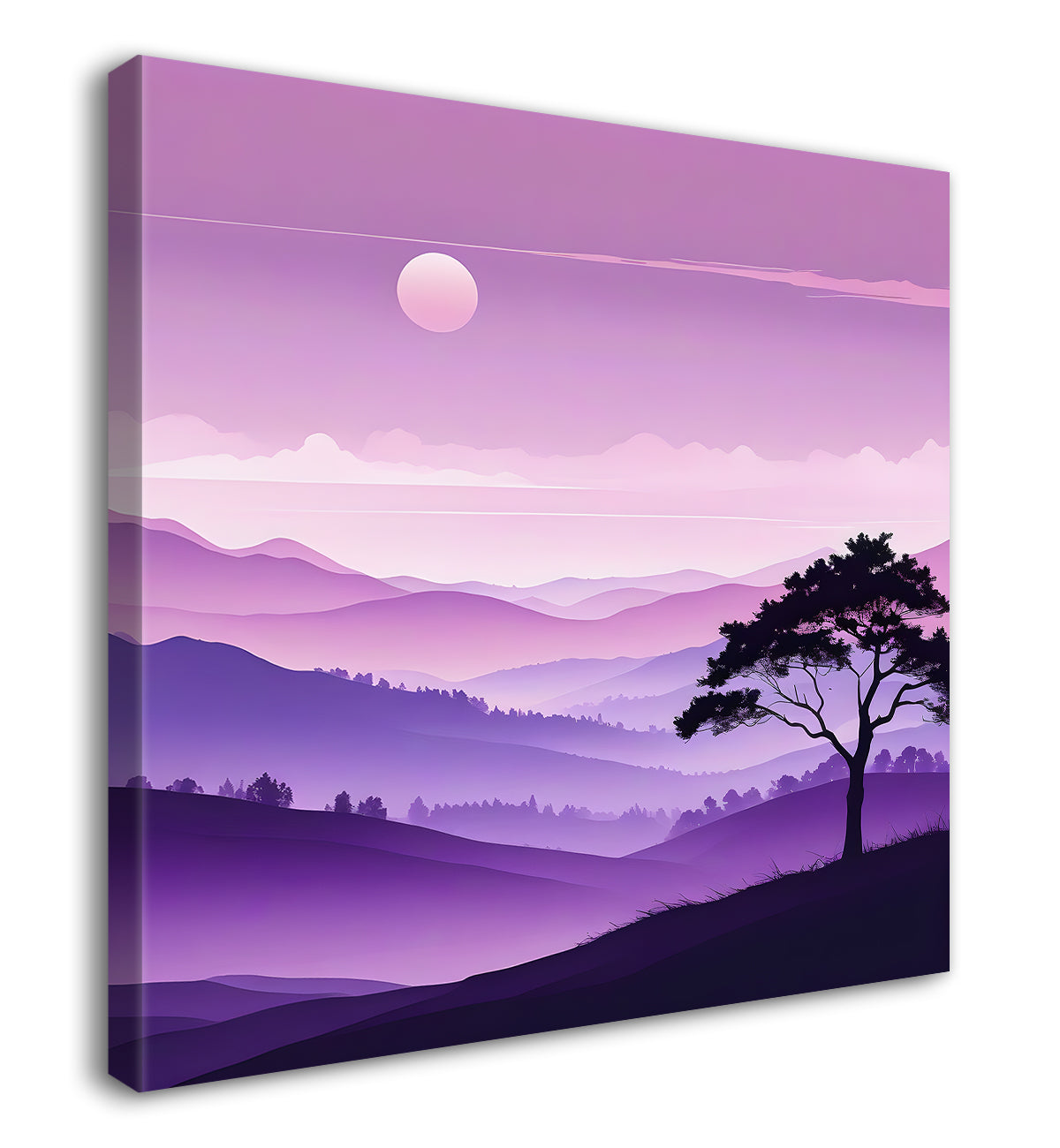 Mountains with tree and moon painting Canvas Painting 24X24- Nature Art -S-57