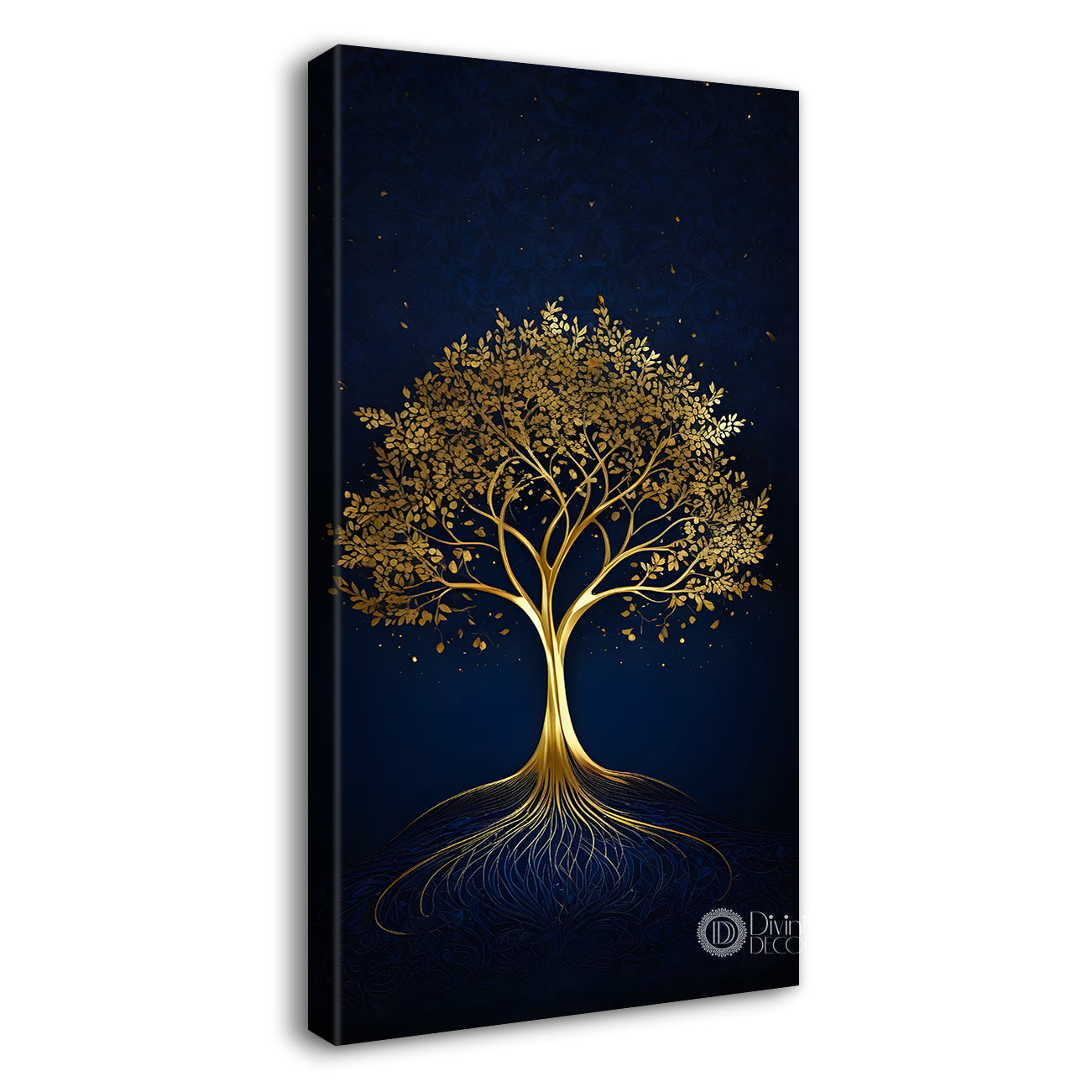 Golden tree in dark blue texutred background modern art Canvas painting - Tree-V-1