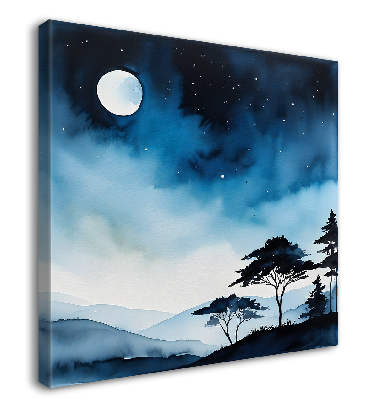 Mountains and tree with moon water colour art 24X24- Nature Art -S-63